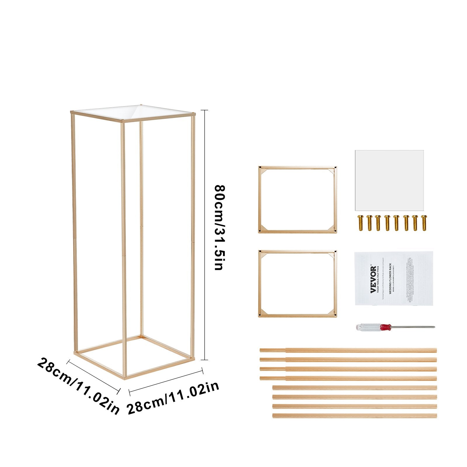 VEVOR 10PCS 31.5inch/80cm High Wedding Flower Stand, With Acrylic Laminate,Metal Vase Column Geometric Centerpiece Stands, Gold Rectangular Floral Display Rack for Events Reception, Party Decoration 9