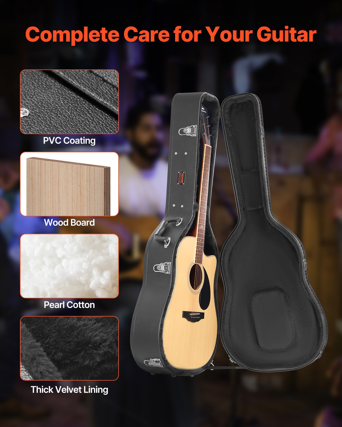 VEVOR Acoustic Guitar Hard Case 1100 mm With Lock Key And for Acoustic Guitar 4