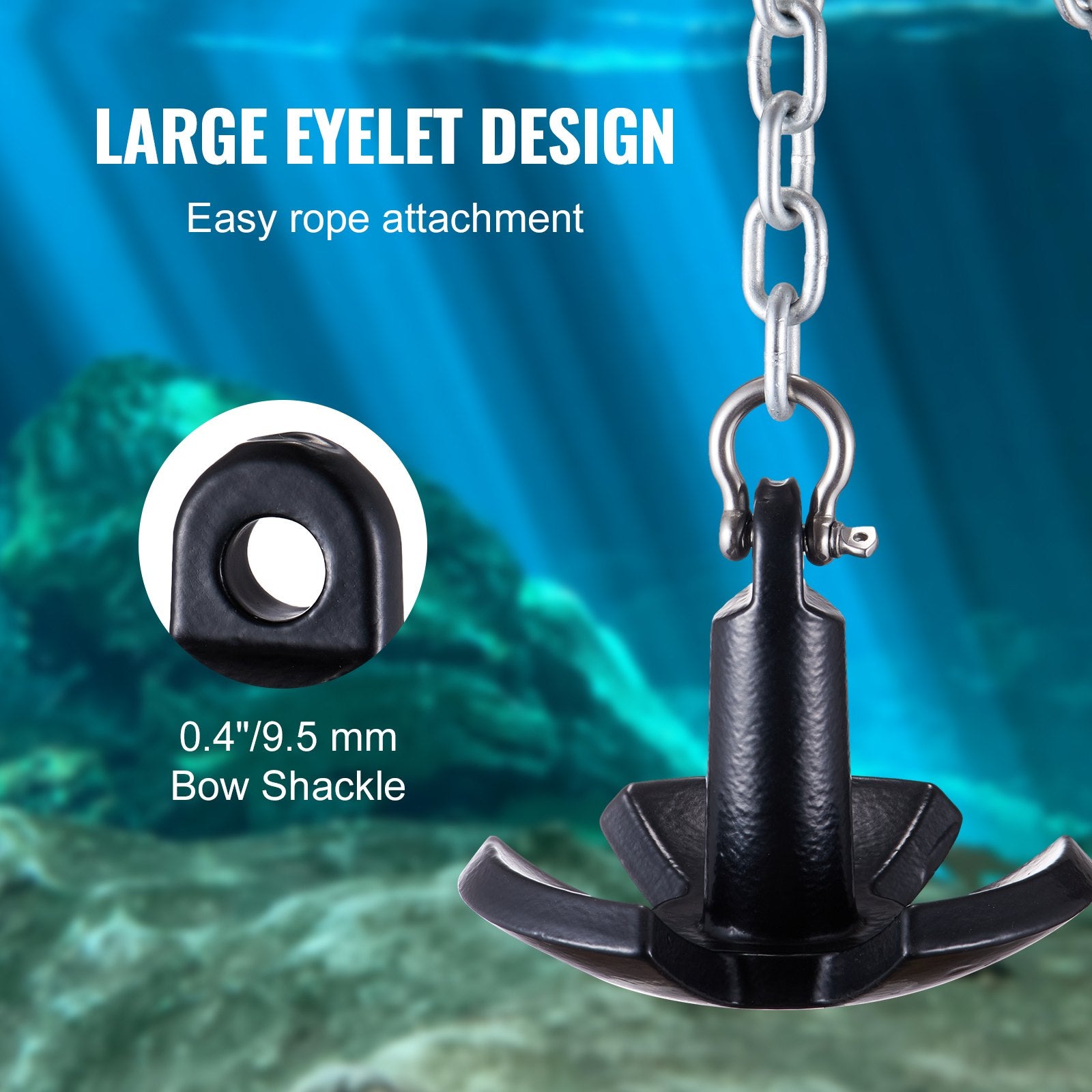 VEVOR River Anchor, 12 LBS Boat Anchor Cast Iron Black Vinyl-Coated with Shackle, Marine Grade Mushroom Anchor for Boats Up To 10 ft, Impressive Holding Power in River and Mud Bottom Lakes 4