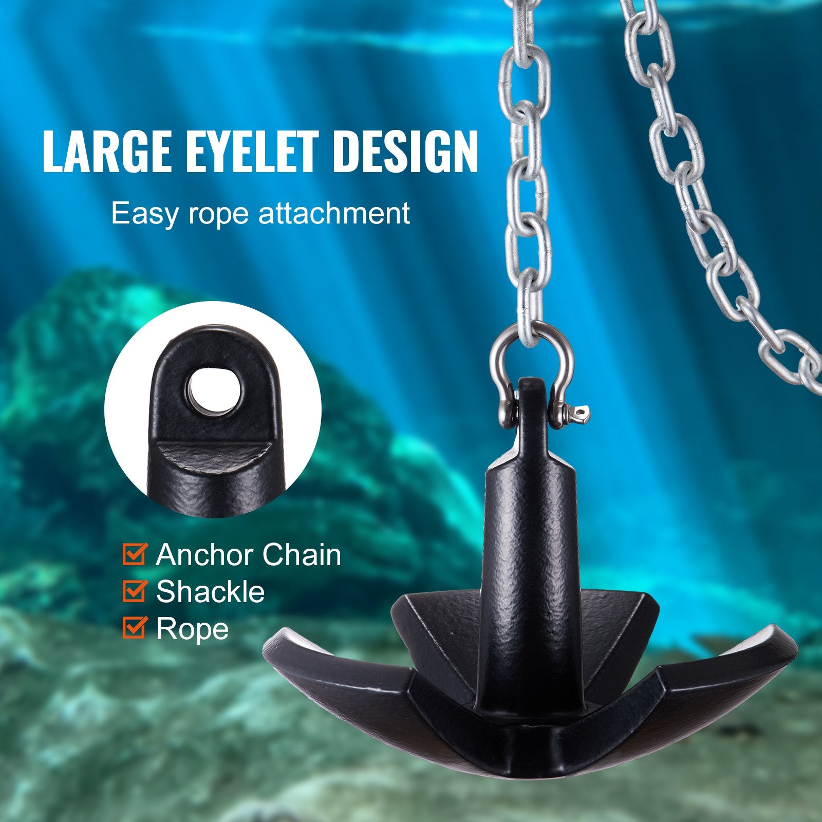 VEVOR River Anchor 30LB Boat Anchor Cast Iron Black Vinyl-Coated Mushroom Anchor 4
