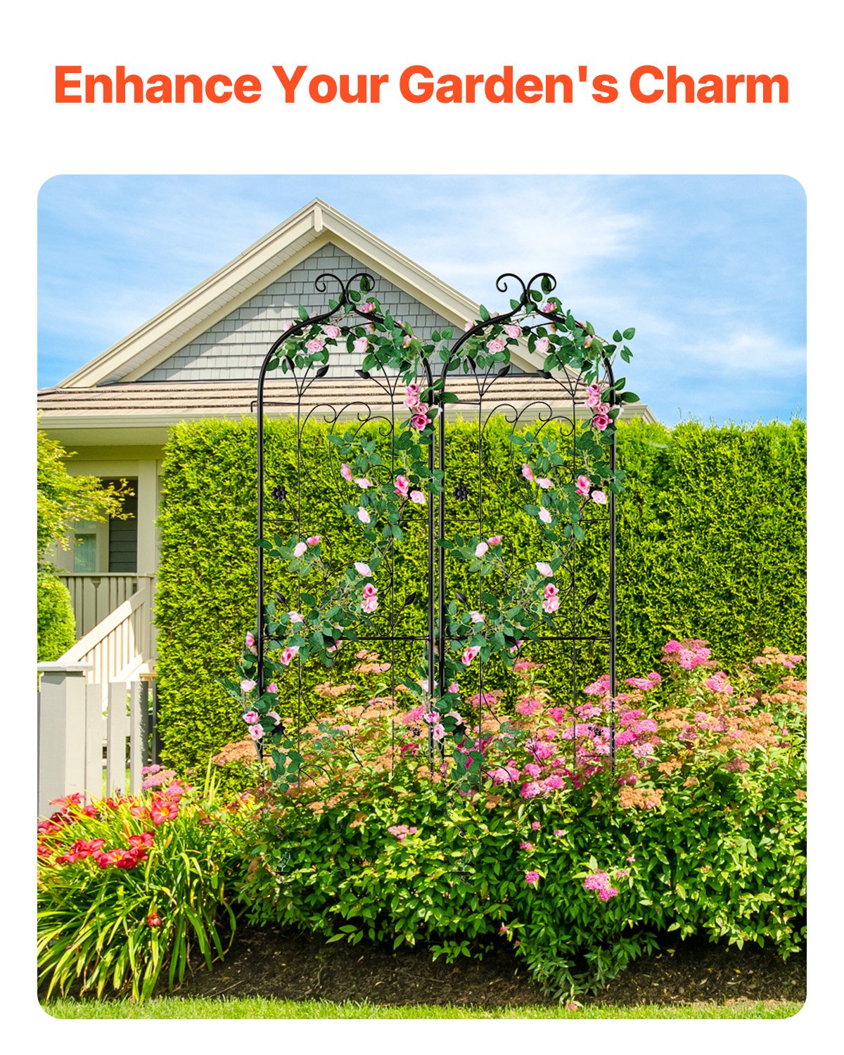 VEVOR 2 Packs Metal Garden Trellis for Climbing Plant Support 60x15 in Rustproof 3