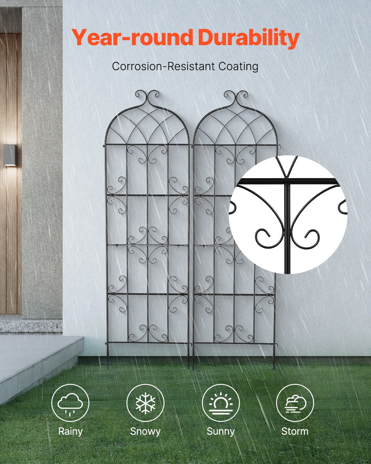 VEVOR 2 Packs Metal Garden Trellis for Climbing Plant Support 71x20 in Rustproof 4