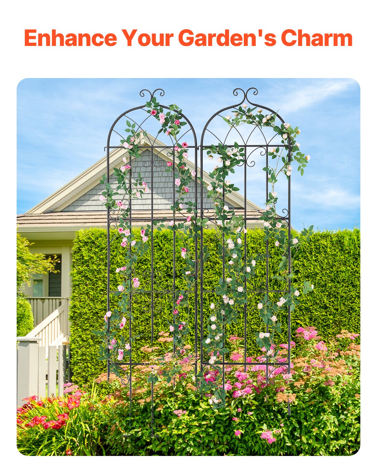 VEVOR 2 Packs Metal Garden Trellis for Climbing Plant Support 87x20 in Rustproof 3
