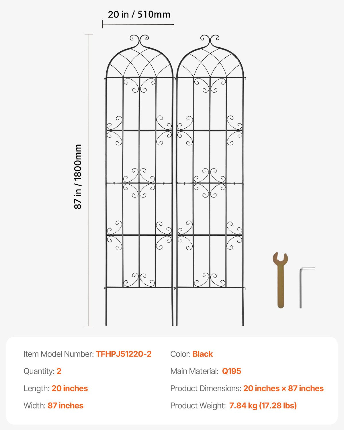 VEVOR 2 Packs Metal Garden Trellis for Climbing Plant Support 87x20 in Rustproof 7