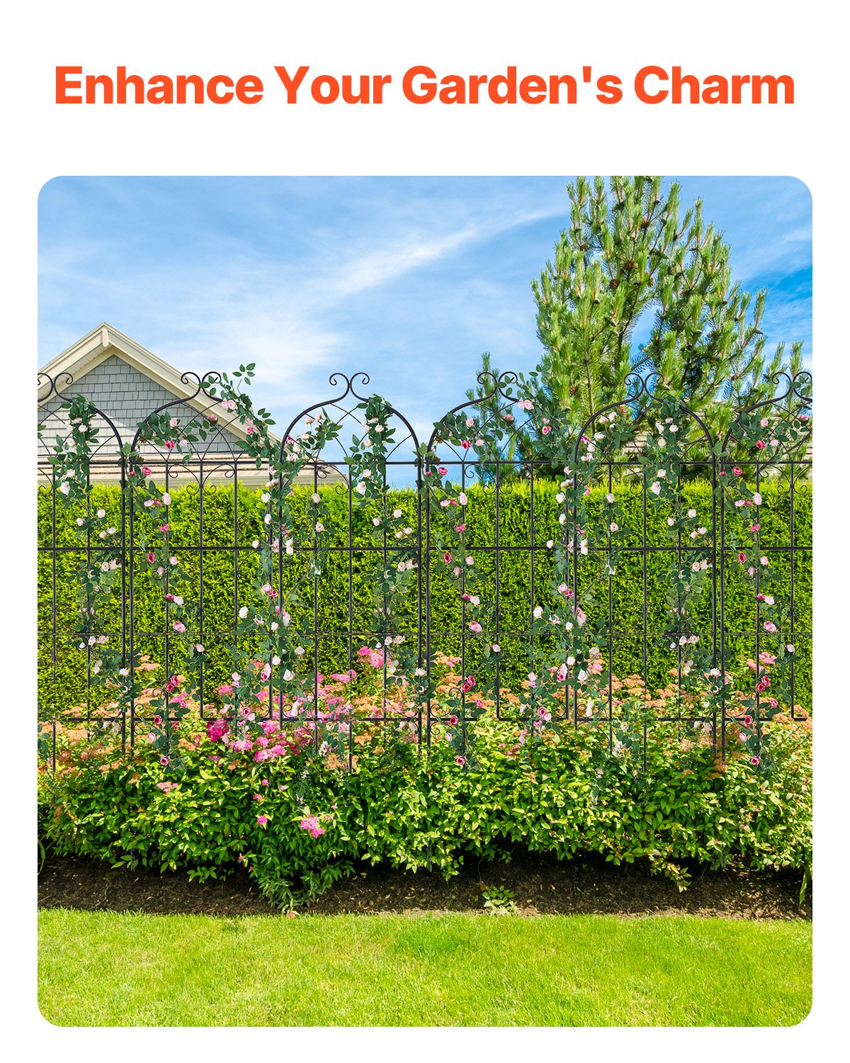 VEVOR 4 Packs Metal Garden Trellis for Climbing Plant Support 71x20 in Rustproof 3