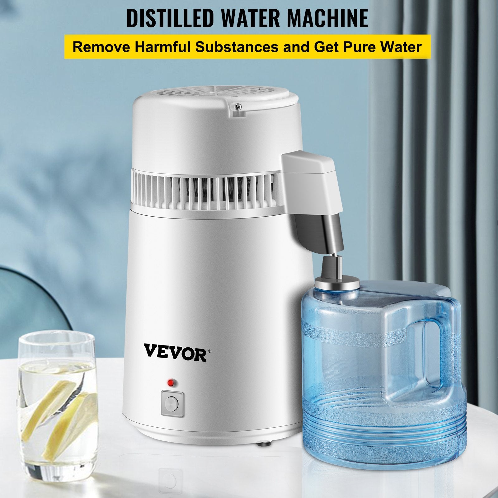 VEVOR Water Distiller Purifier Pure Water Distiller Filters Water Distillation 4L Internal Stainless Steel with Collection Bottle 8