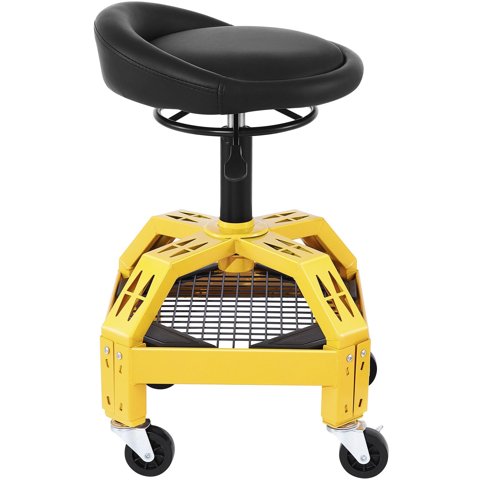 VEVOR Rolling Garage Stool, 300LBS Capacity, Adjustable Height from 24 in to 28.7 in, Mechanic Seat with 360-degree Swivel Wheels and Tool Tray, for Workshop, Auto Repair Shop, Yellow 9