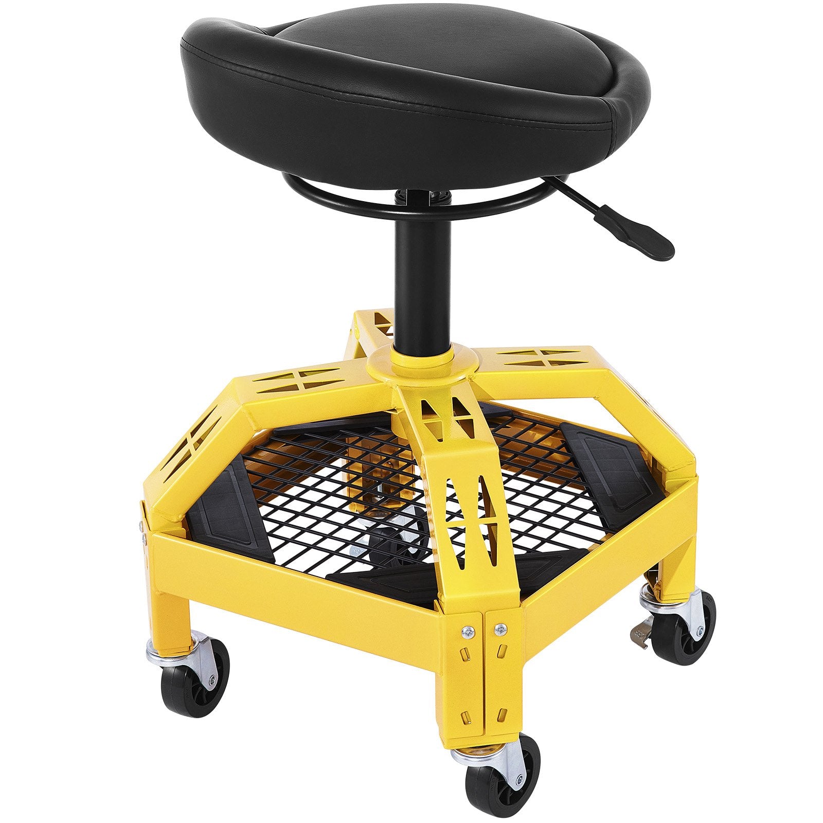 VEVOR Rolling Garage Stool, 300LBS Capacity, Adjustable Height from 24 in to 28.7 in, Mechanic Seat with 360-degree Swivel Wheels and Tool Tray, for Workshop, Auto Repair Shop, Yellow 10