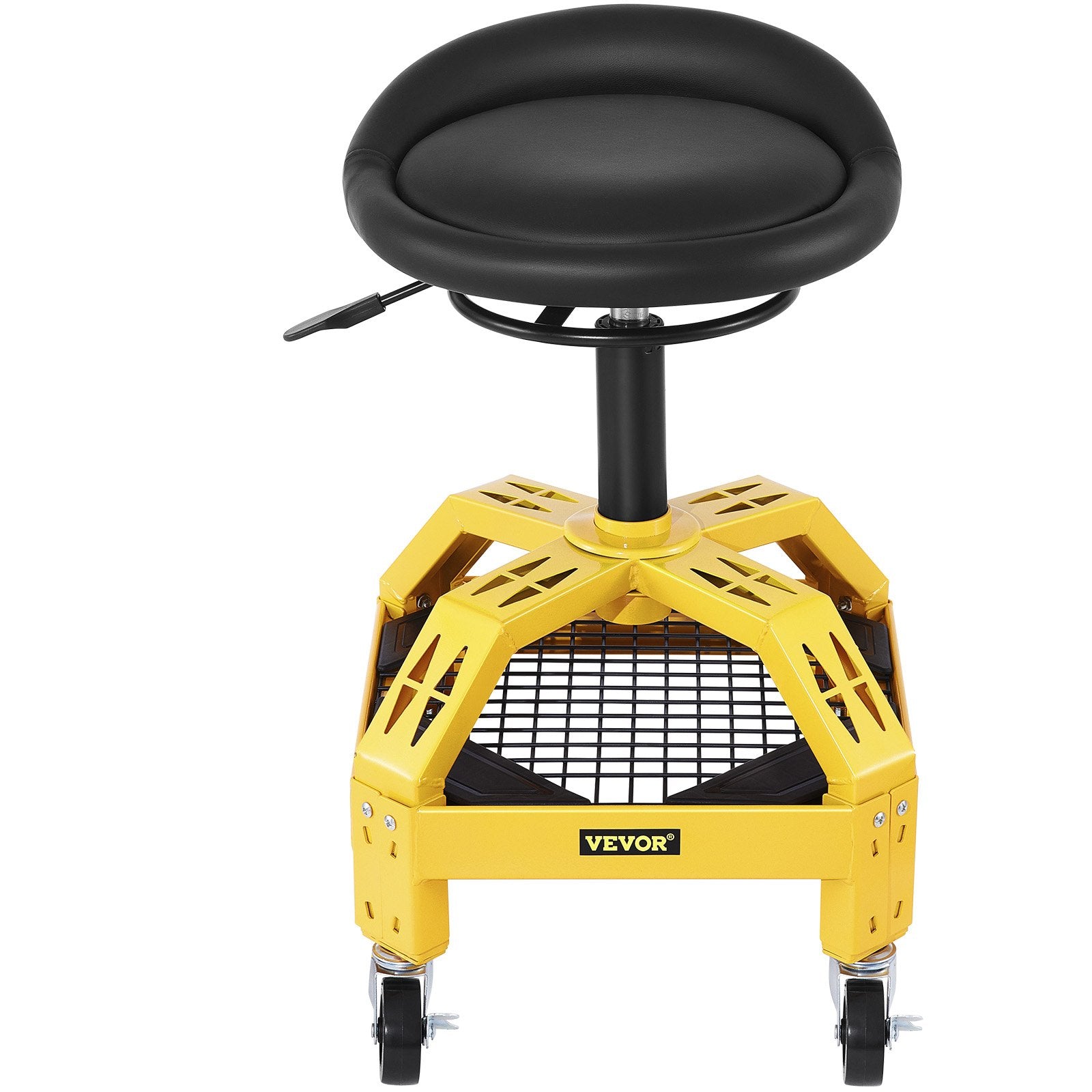 VEVOR Rolling Garage Stool, 300LBS Capacity, Adjustable Height from 24 in to 28.7 in, Mechanic Seat with 360-degree Swivel Wheels and Tool Tray, for Workshop, Auto Repair Shop, Yellow 11