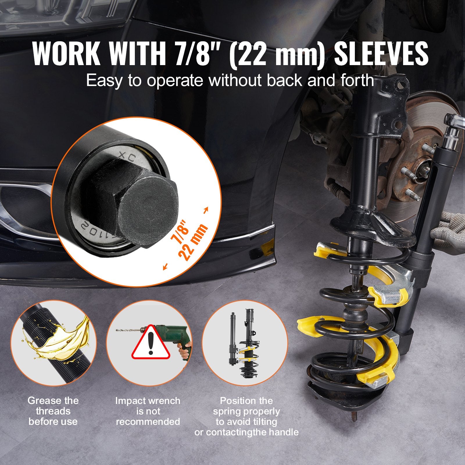 VEVOR Strut Spring Compressor Set, Macpherson Strut Spring Compressor Kit, Interchangeable Fork Strut Coil Extractor Remover Tool, with Yellow Protective Sleeve and Carrying Case 6