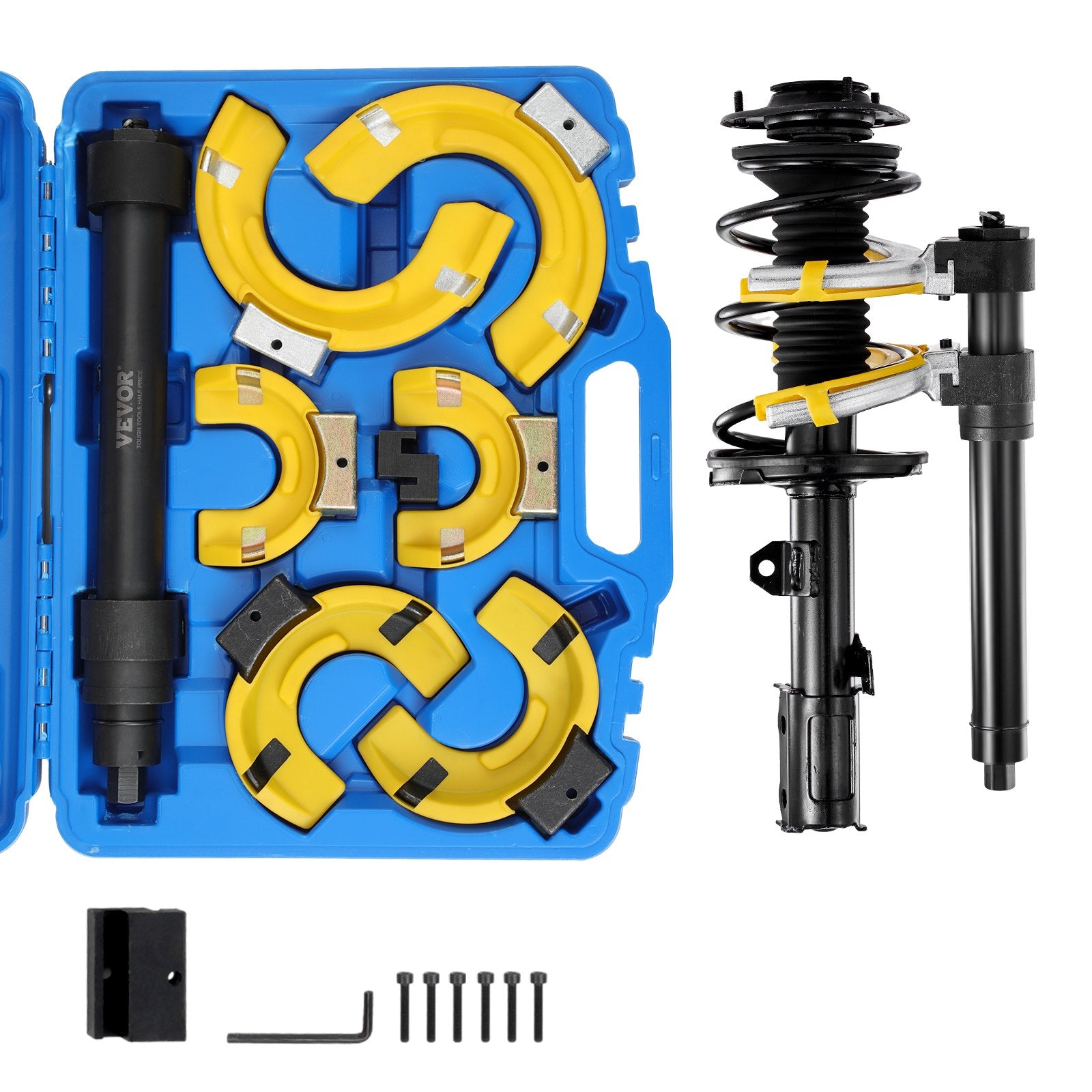VEVOR Strut Spring Compressor Set, Macpherson Strut Spring Compressor Kit, Interchangeable Fork Strut Coil Extractor Remover Tool, with Yellow Protective Sleeve and Carrying Case 8
