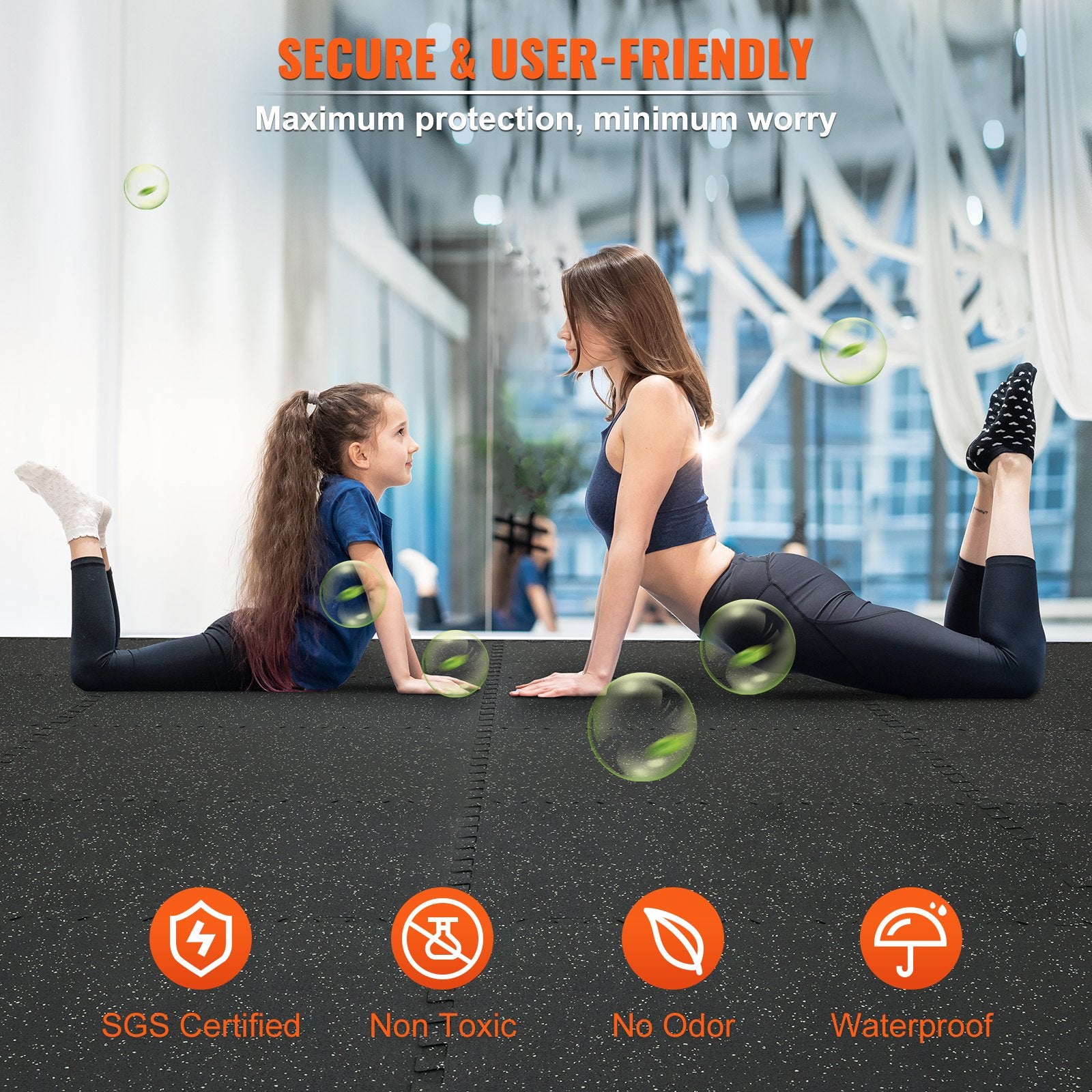 VEVOR 12 PCS 14 mm Thick Gym Floor Mats, 24" x 24" EVA Foam & Rubber Top Interlocking Workout Floor Mats with 4.5 m² Coverage, Waterproof Exercise Puzzle Flooring for Gym, Home, Garage, Basemen 5