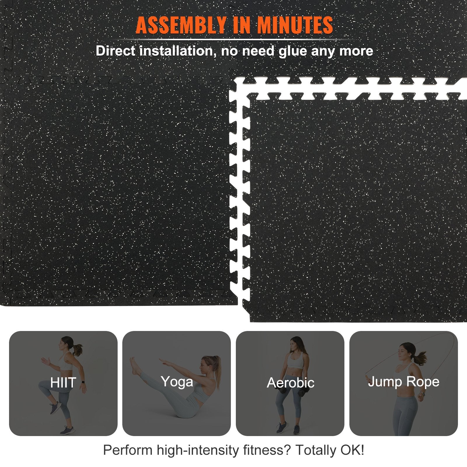 VEVOR 6 PCS 1/2 inch Thick Gym Floor Mats, 24" x 24" EVA Foam & Rubber Top Interlocking Workout Floor Mats with 24 sq.ft Coverage, Waterproof Exercise Puzzle Flooring for Gym, Home, Garage, Basement 7