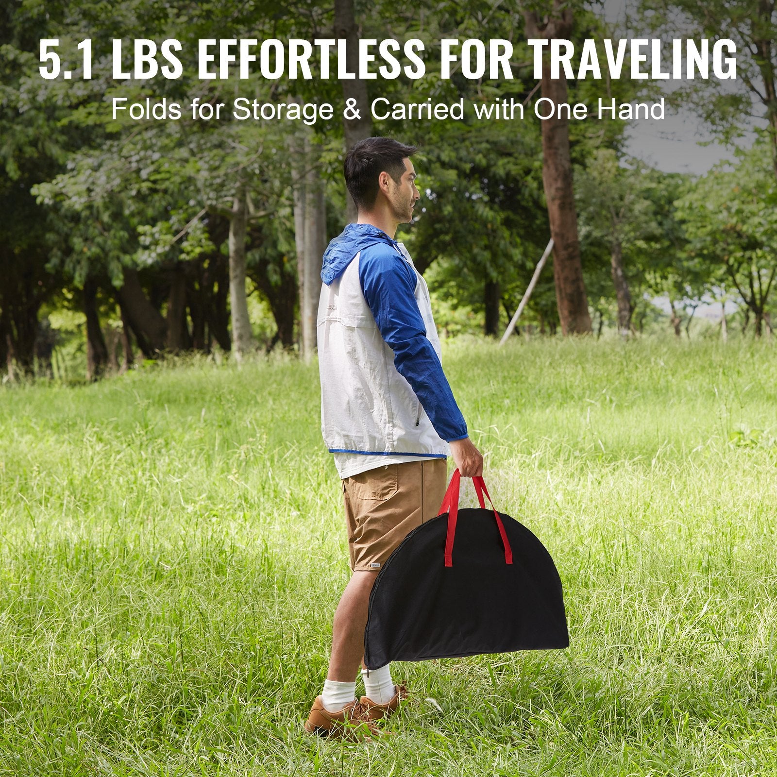 VEVOR Folding Camping Table, Outdoor Portable Side Tables, Lightweight Fold Up Table, 600D Oxford Fabric & Steel Ultra Compact Work Table with Large Storage & Carry Bag, For Beach Picnic, 28.3"x24" 5