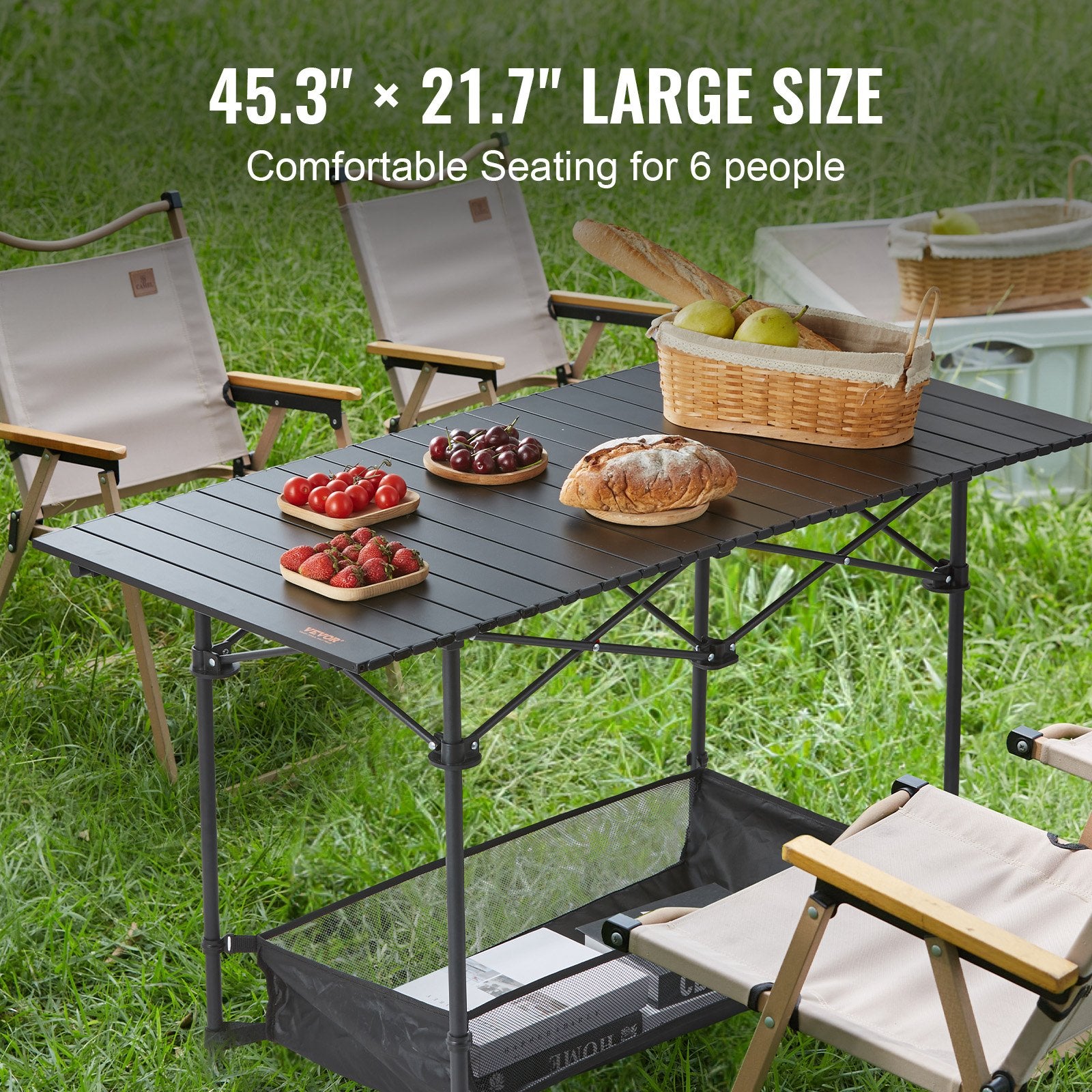 VEVOR Folding Camping Table, Outdoor Portable Side Tables, Lightweight Fold Up Table, Aluminum & Steel Ultra Compact Work Table with Large Storage and Carry Bag, For Beach, Picnic, Travel, 24x16 inch 6