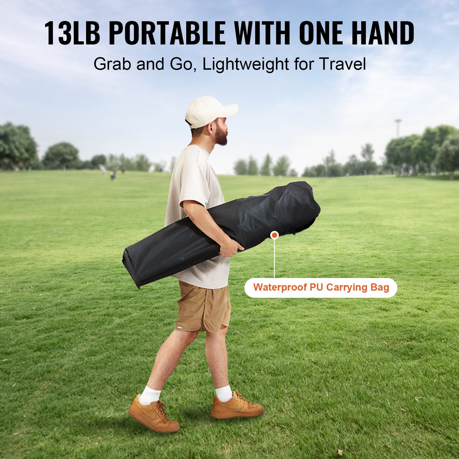 VEVOR Camping Folding Chair for Adults, Portable Heavy Duty Outdoor Quad Lumbar Back Padded Arm Chairs with Side Pockets, Cup Holder and Cooler Bag for Beach, Lawn, Picnic, Fishing, Backpacking, Black 6