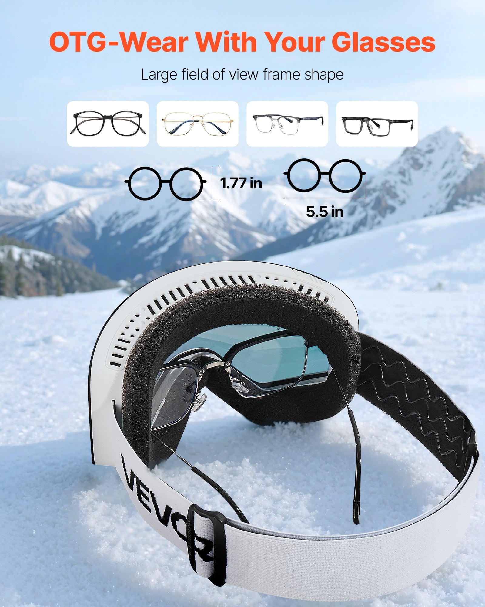 VEVOR Frameless Ski Goggles, Magnet Cylindrical Lens with Pink Revo Coating, OTG Anti fog Snow Goggles for Men Women Youth, TPU Frame & Ventilation Structure, Fit for Skiing, Skating, Snowboarding 5