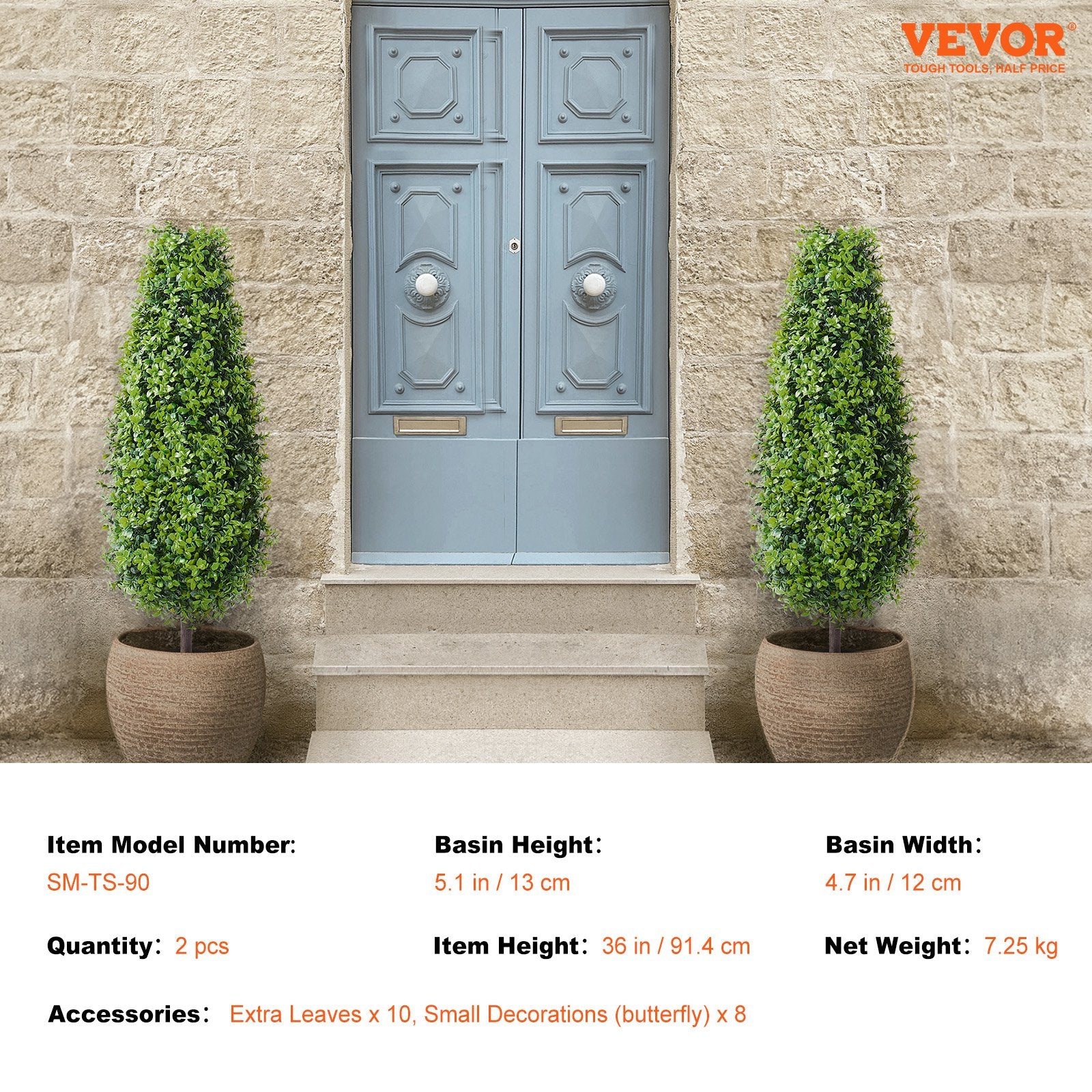 VEVOR 2 Pack 91.4cm Artificial Boxwood Topiary Tree Faux Plant UV Decor In/Outdoor 7