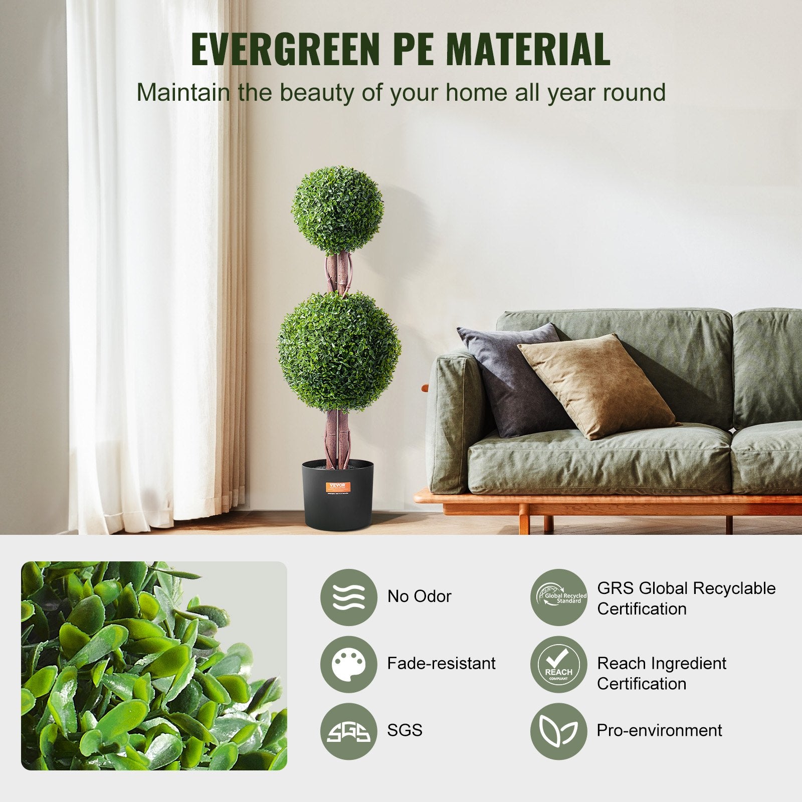 VEVOR 2 Pack 91.4cm Artificial Boxwood Topiary Tree Faux Plant UV Decor In/Outdoor 3