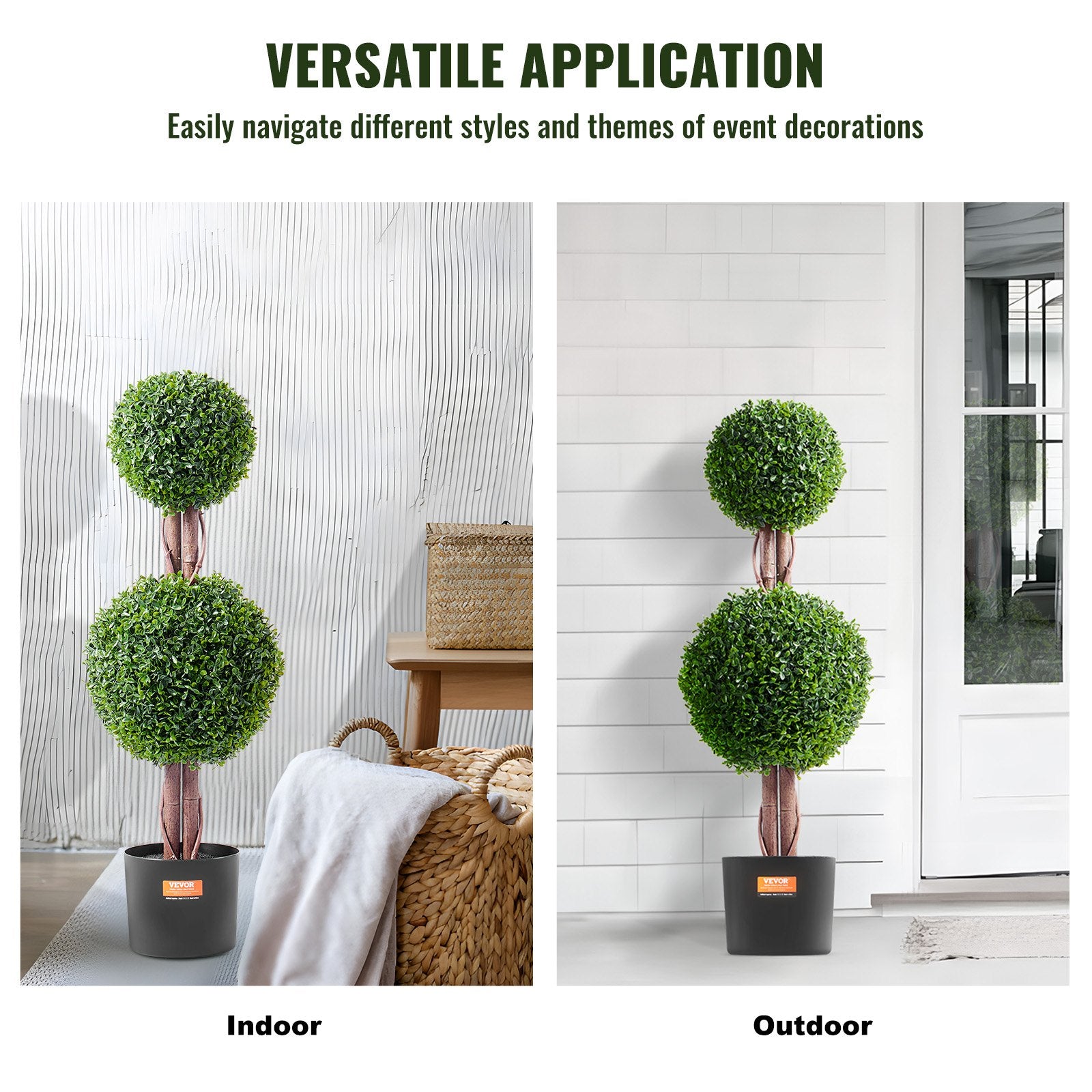 VEVOR 2 Pack 91.4cm Artificial Boxwood Topiary Tree Faux Plant UV Decor In/Outdoor 6