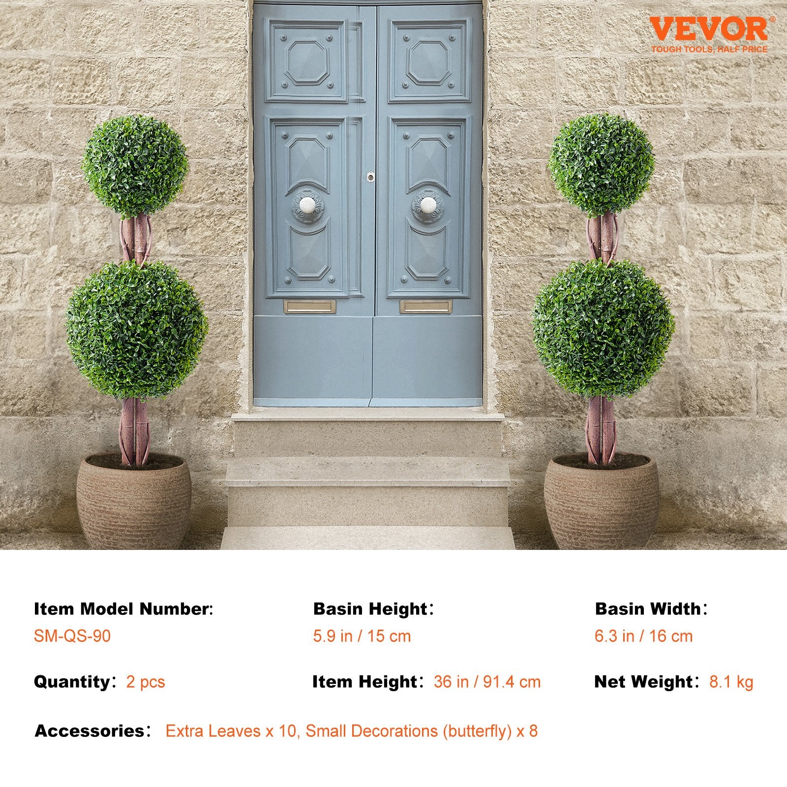 VEVOR 2 Pack 91.4cm Artificial Boxwood Topiary Tree Faux Plant UV Decor In/Outdoor 7