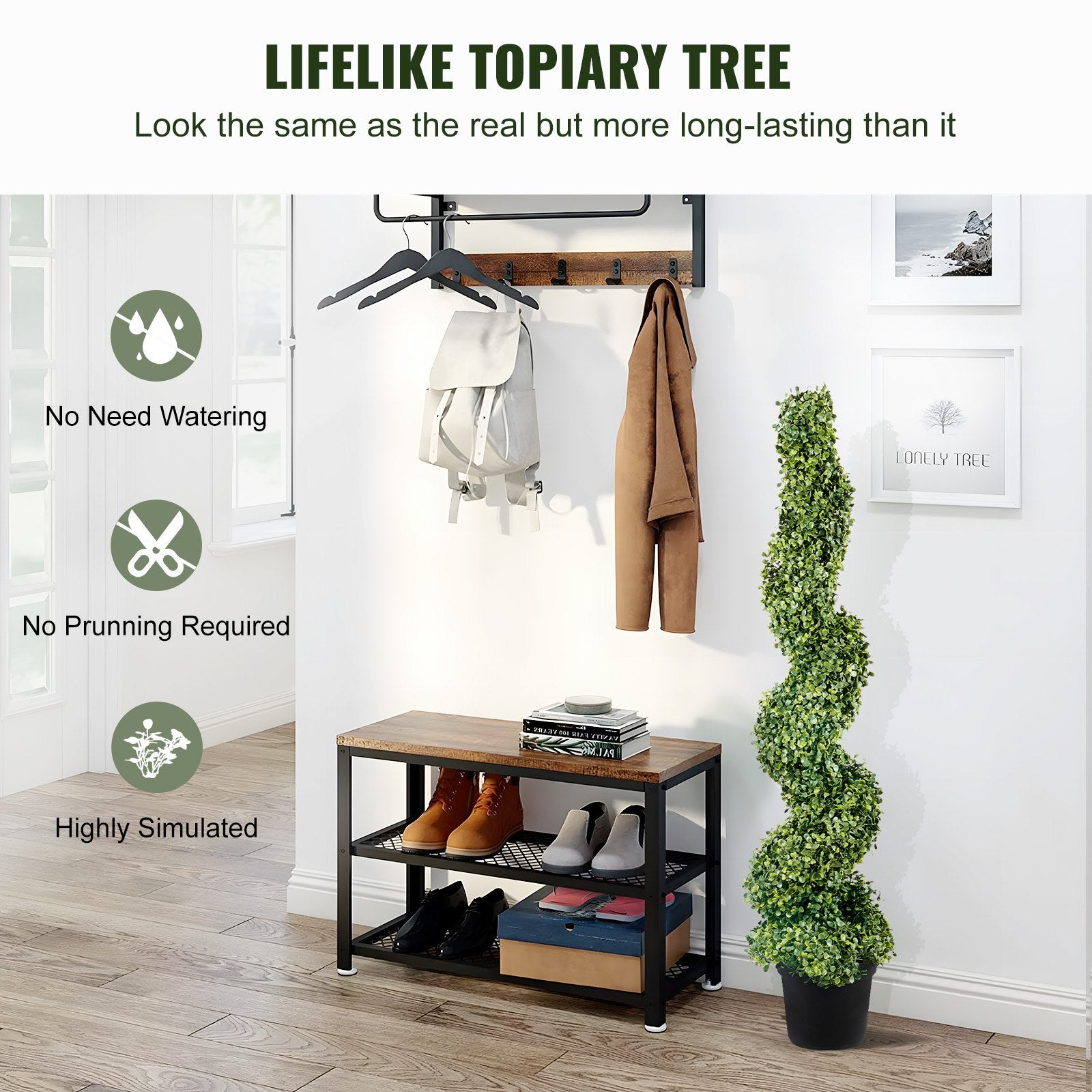 VEVOR Artificial Topiaries Boxwood Trees, 10cm Tall (2 Pieces) Faux Topiary Plant Outdoor, All-year Green Feaux Plant w/ Replaceable Leaves for Decorative Indoor/Outdoor/Garden