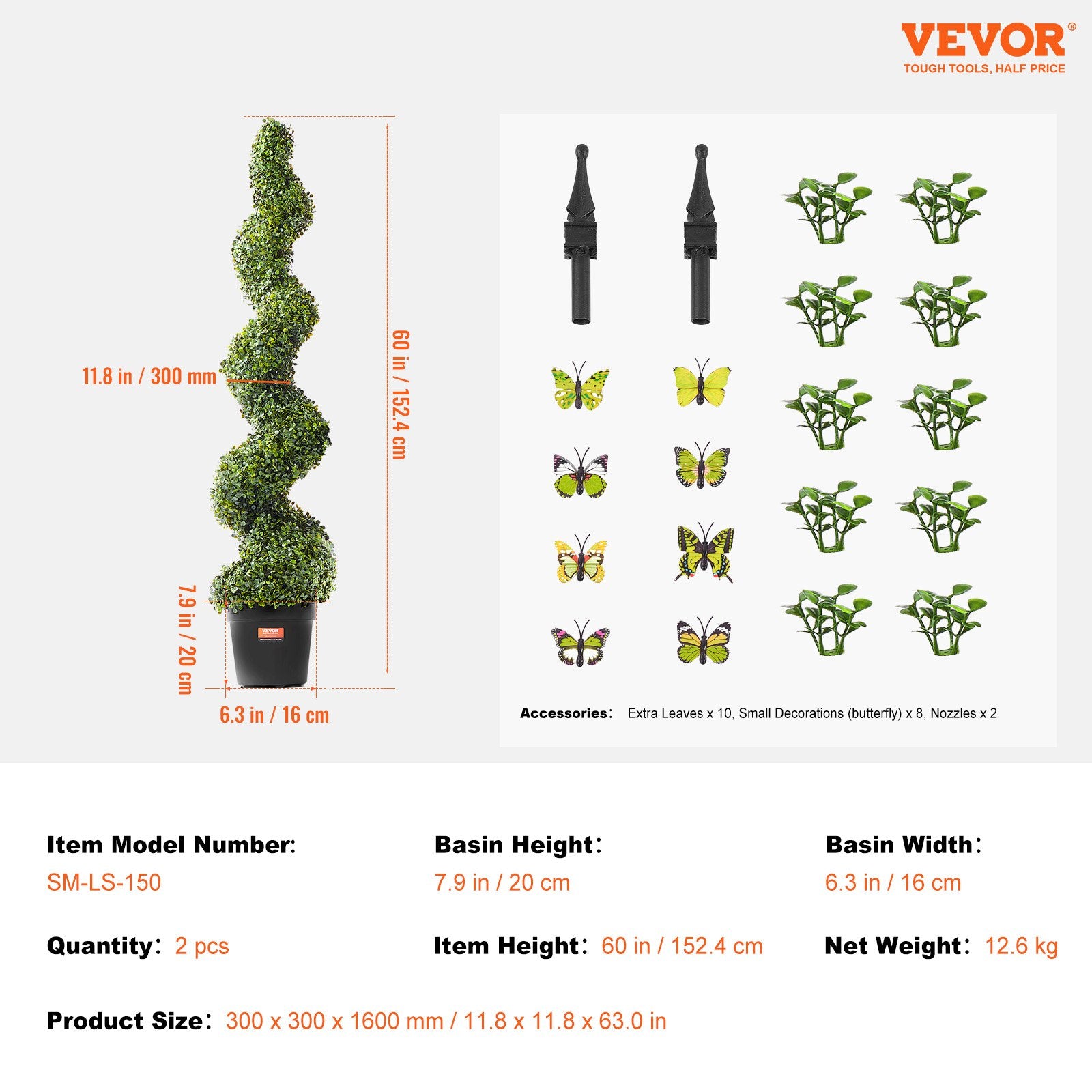 VEVOR 2 Pack 152.4cm Artificial Boxwood Topiary Tree Faux Plant UV Decor In/Outdoor 7