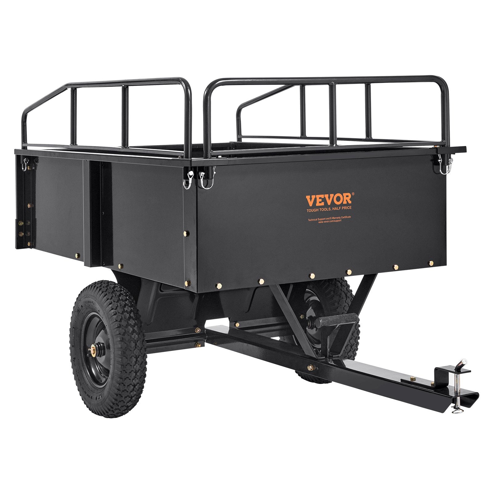 VEVOR Heavy Duty ATV Trailer Steel Dump Cart, 750-Pound 15 Cubic Feet, Garden Utility Trailer with Removable Sides for Riding Lawn Mower Tractor 11