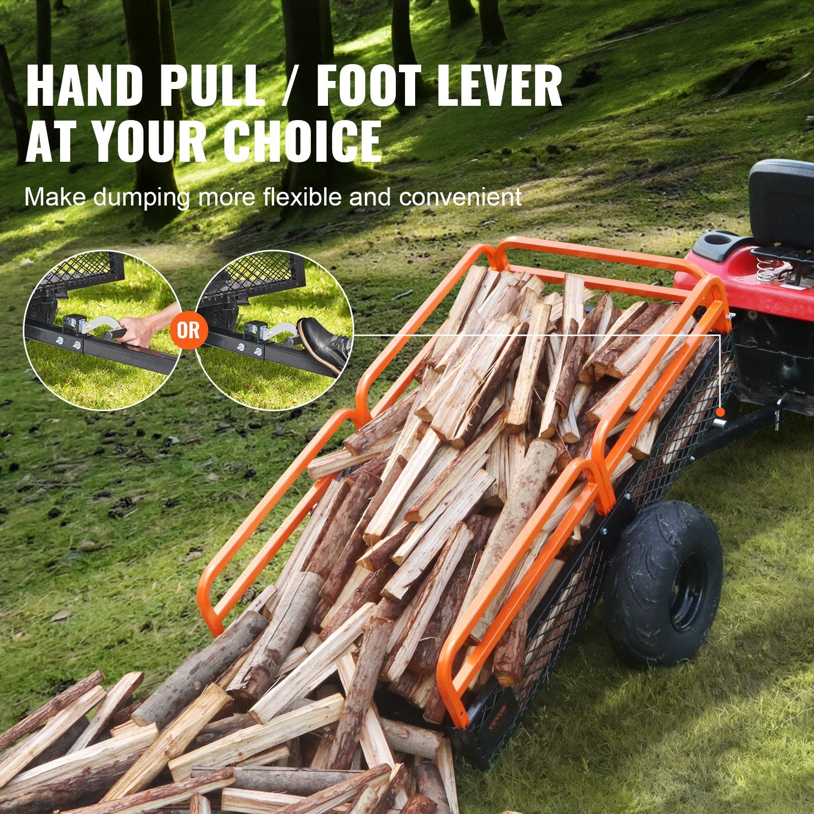 VEVOR Heavy Duty Steel ATV Dump Trailer, 1500-Pound Load Capacity 15 Cubic Feet, Tow Behind Dump Cart Garden Trailer, with Removable Sides and 2 Tires, for Mowers, Tractors, ATV, UTV 5