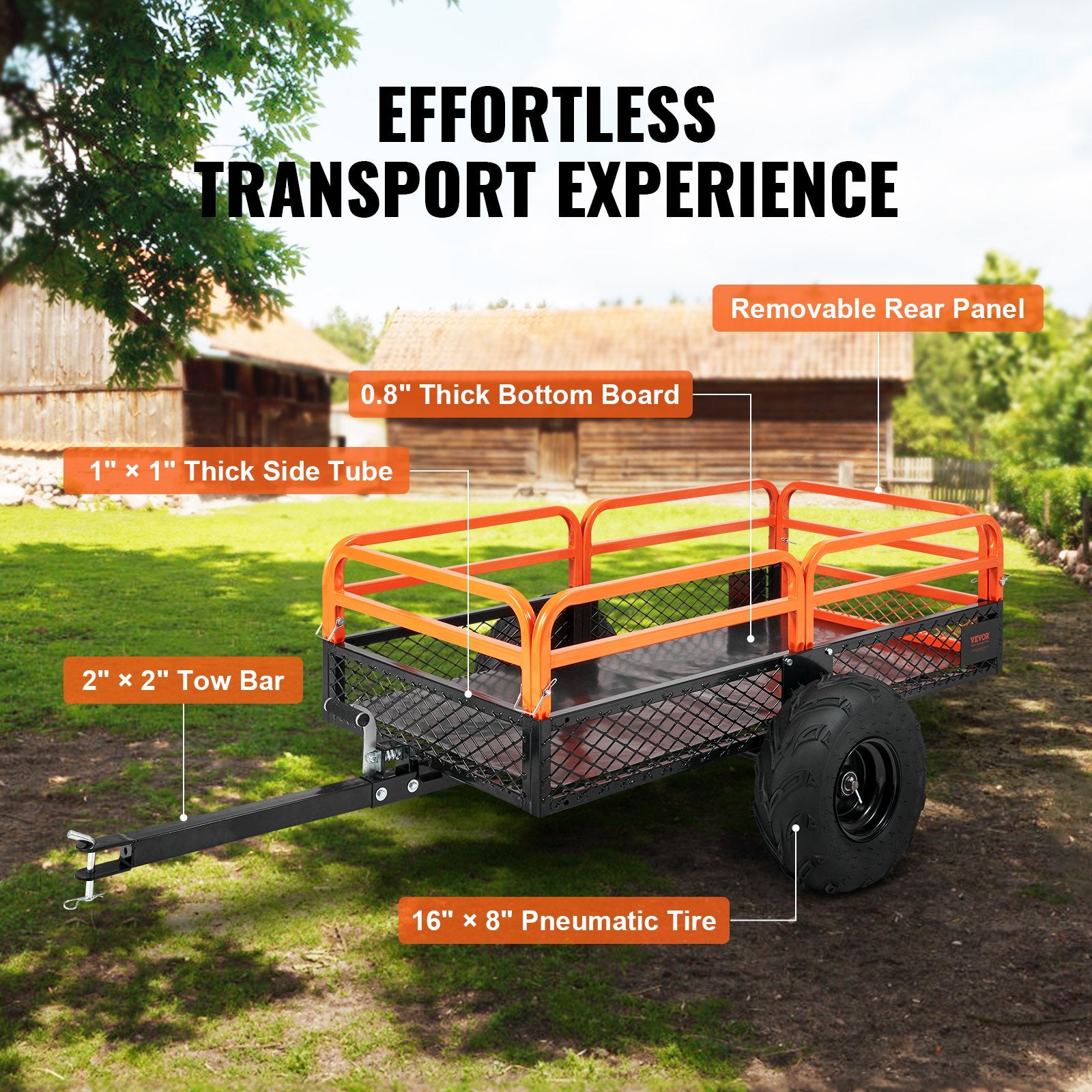 VEVOR Heavy Duty Steel ATV Dump Trailer, 1500-Pound Load Capacity 15 Cubic Feet, Tow Behind Dump Cart Garden Trailer, with Removable Sides and 2 Tires, for Mowers, Tractors, ATV, UTV 6