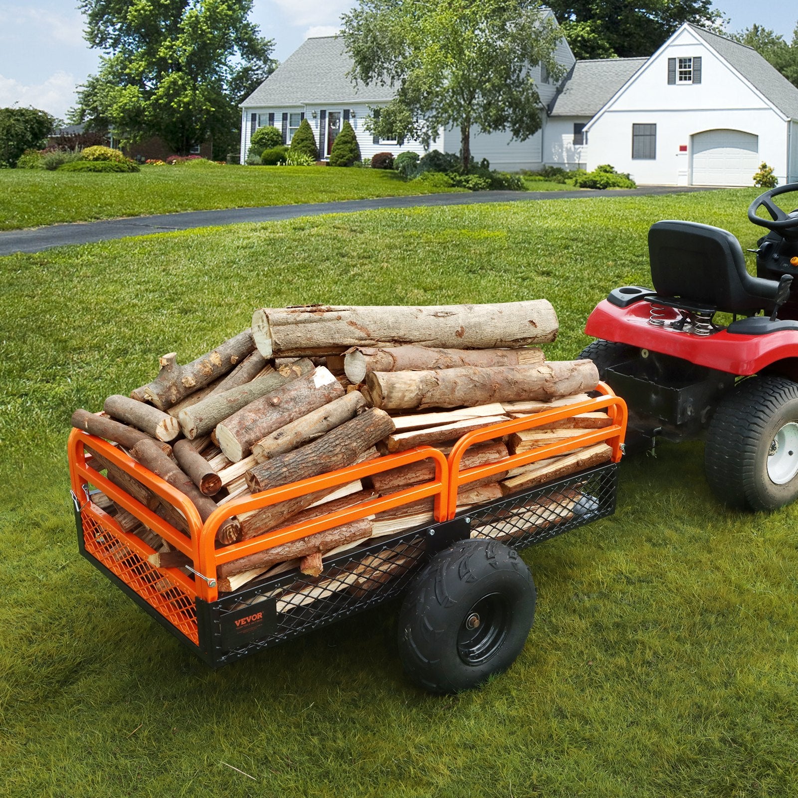 VEVOR Heavy Duty Steel ATV Dump Trailer, 1500-Pound Load Capacity 15 Cubic Feet, Tow Behind Dump Cart Garden Trailer, with Removable Sides and 2 Tires, for Mowers, Tractors, ATV, UTV 8