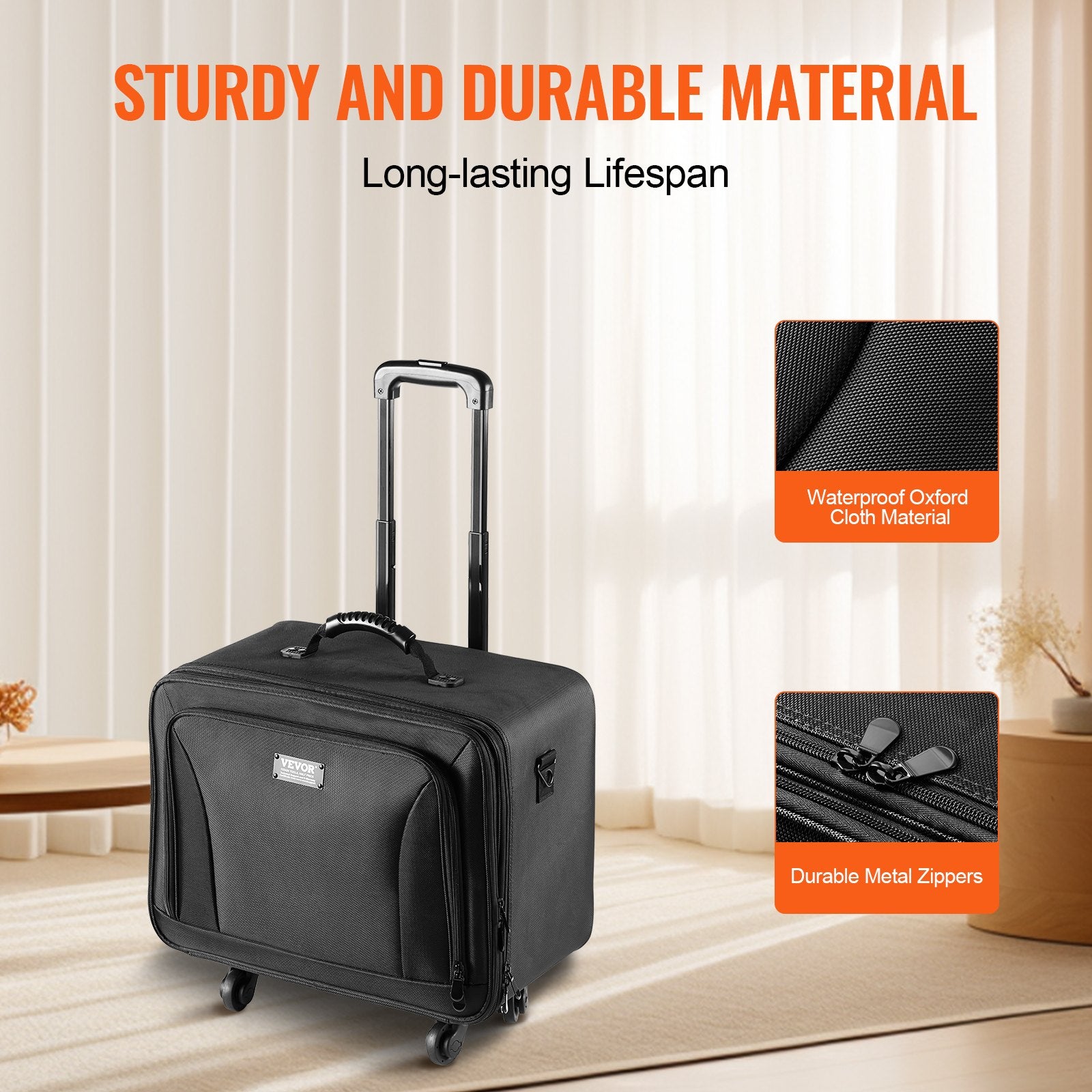 VEVOR Rolling Makeup Train Case Large Storage 3 Tiers, Convenient Carry With Handle, Wheels, Strap, Professional Makeup Storage Organizer Box Make Up Carrier Waterproof Oxford, Black 3