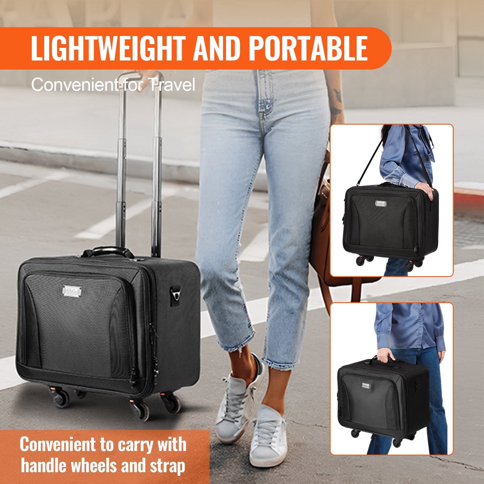 VEVOR Rolling Makeup Train Case Large Storage 3 Tiers, Convenient Carry With Handle, Wheels, Strap, Professional Makeup Storage Organizer Box Make Up Carrier Waterproof Oxford, Black 4