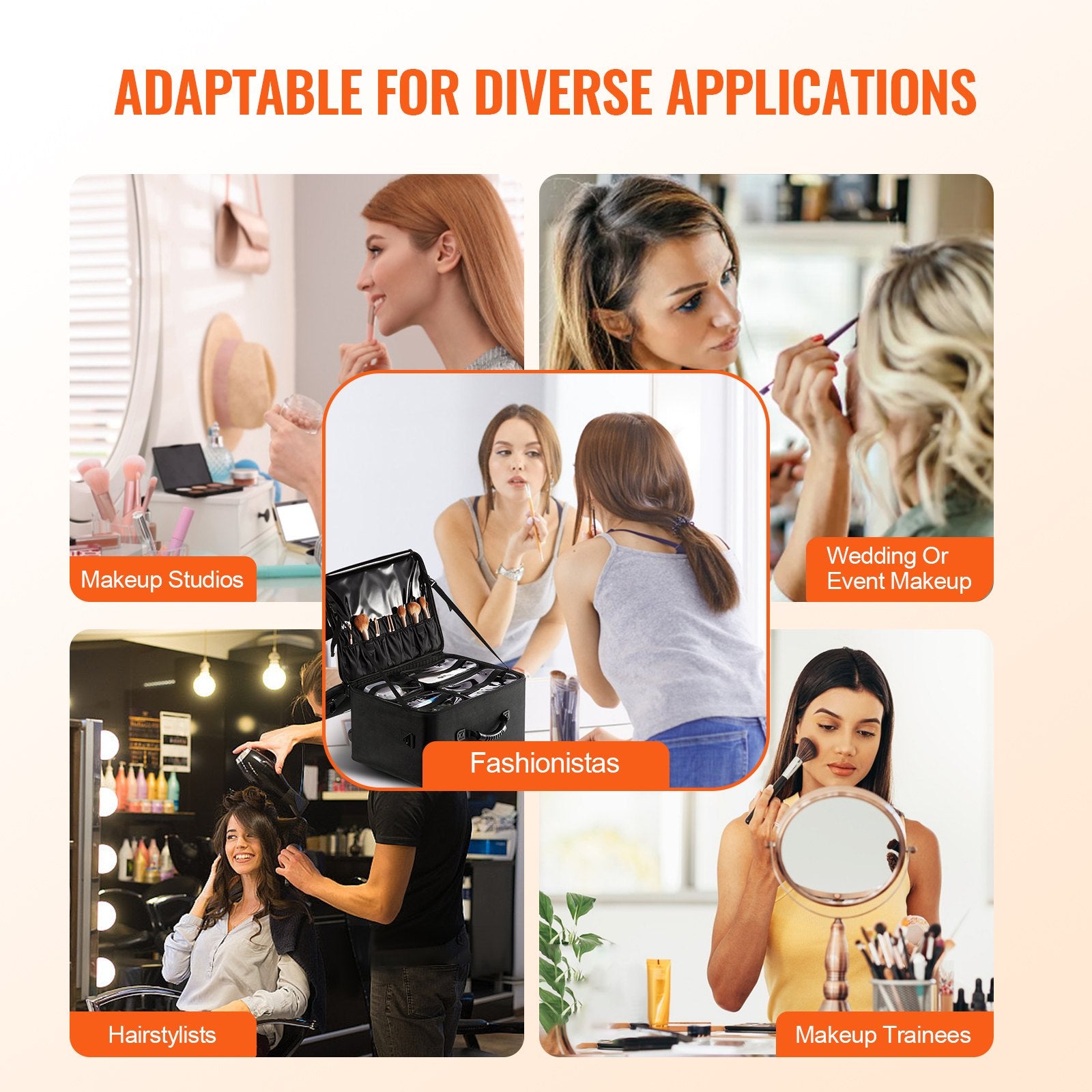 VEVOR Rolling Makeup Train Case Large Storage 3 Tiers, Convenient Carry With Handle, Wheels, Strap, Professional Makeup Storage Organizer Box Make Up Carrier Waterproof Oxford, Black 6