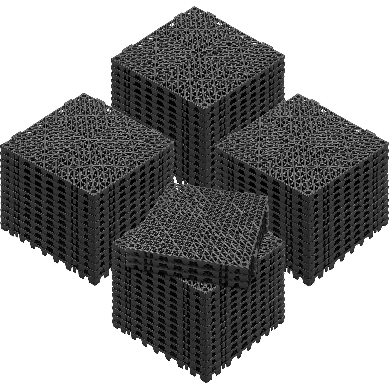 VEVOR Modular Interlocking Cushion, 55 Pack 30 x 30 cm Splicing Drainage Mats, PVC Interlocking Drainage Floor Tiles, Non-Slip Drainage Holes for Restroom, Bathroom, Kitchen, Pool, Wet Area, Black 9