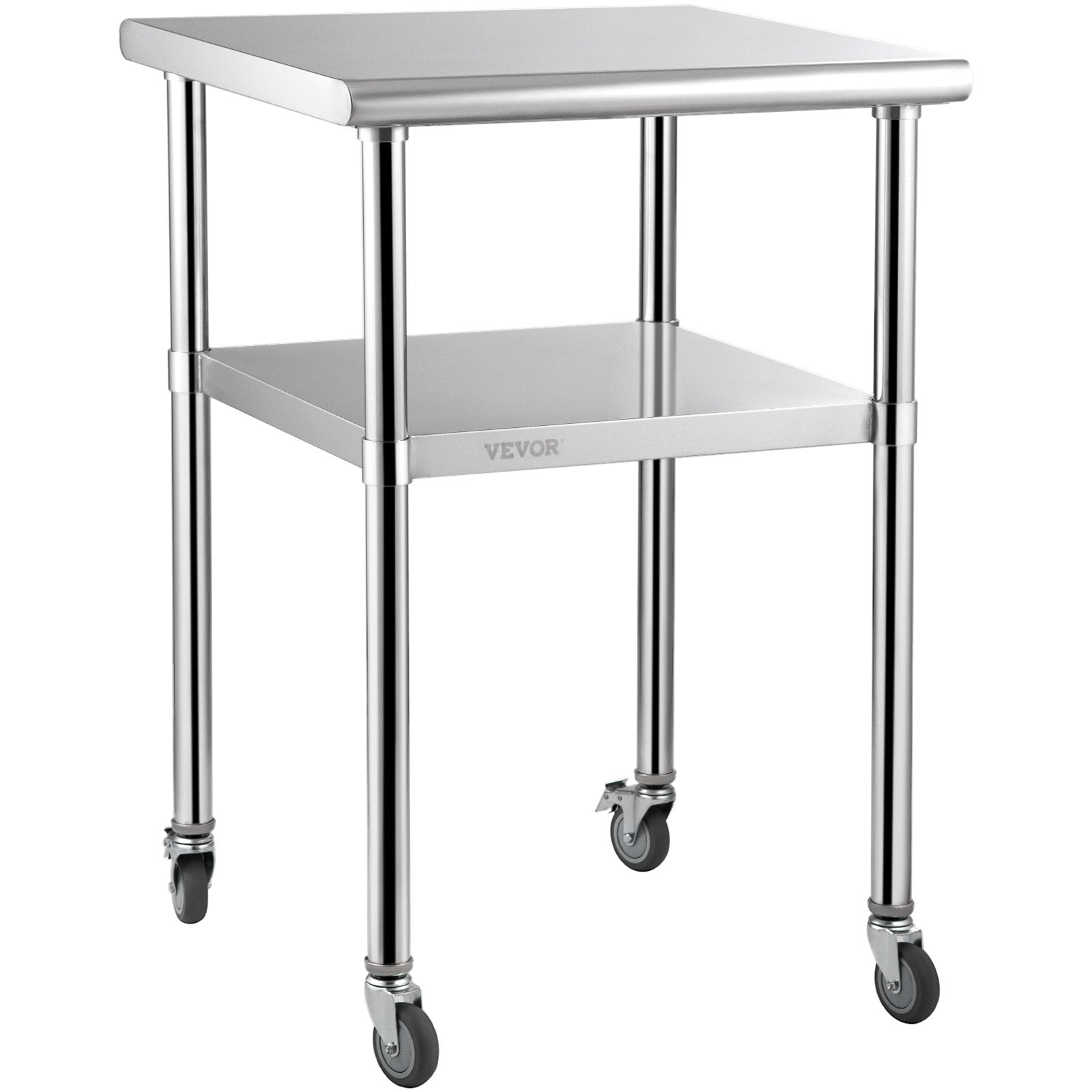 VEVOR Stainless Steel Prep Table, 61 x 61 x 91.4 cm, 600lbs Load Capacity Heavy Duty Metal Worktable with Adjustable Undershelf & Universal Wheels, Commercial Workstation for Kitchen Garage Backyard 11