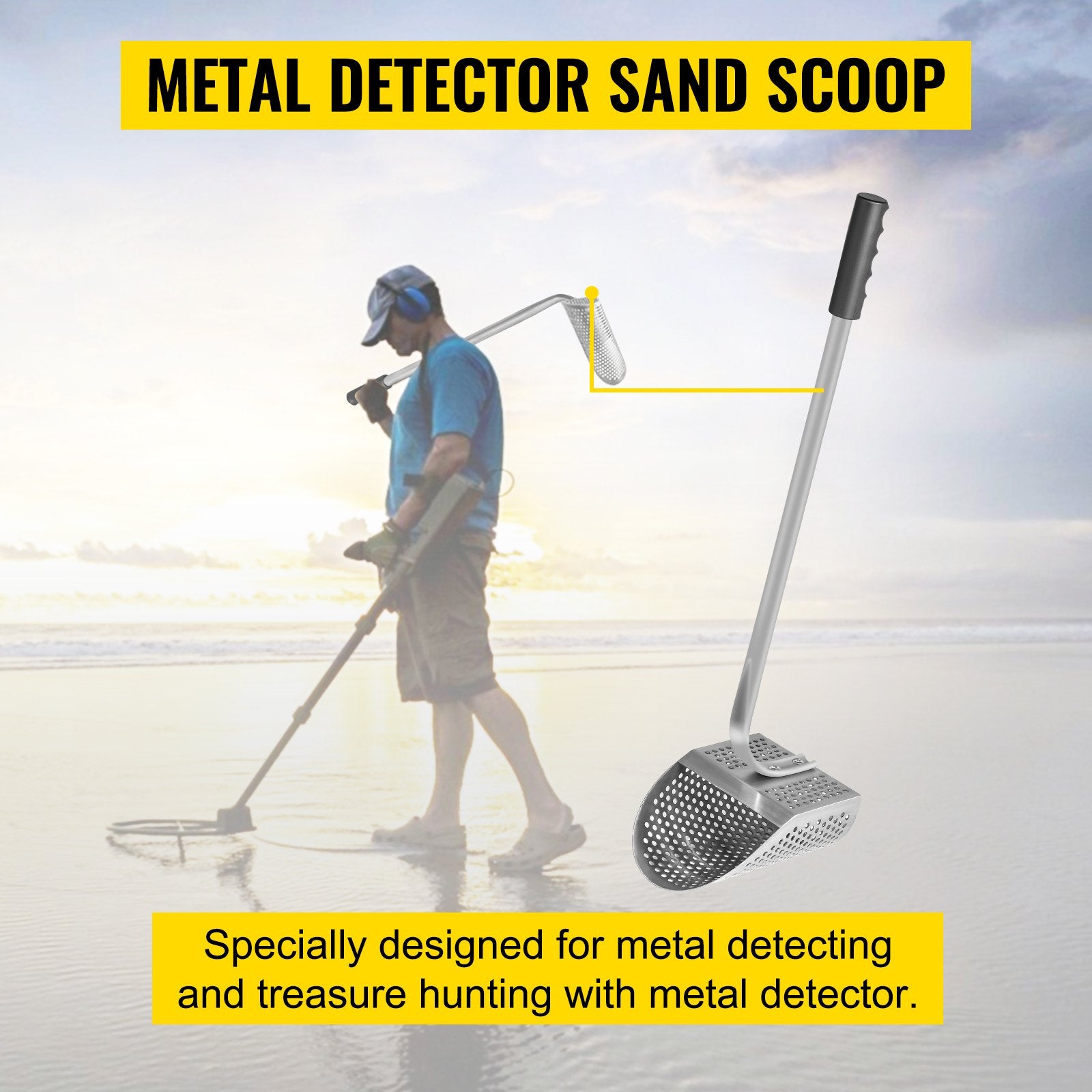 VEVOR Metal Detector Sand Scoop Metal Detecting Hunting Scoop w/ Steel Handle 5