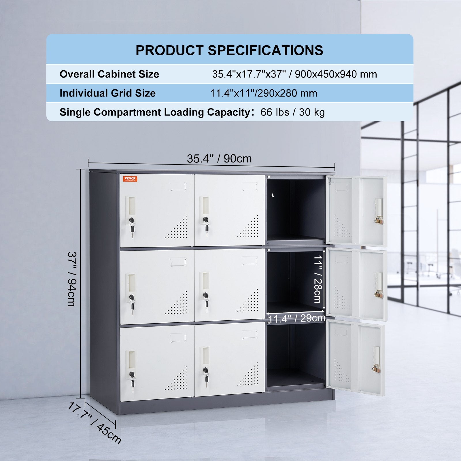 VEVOR 9 Doors Metal Storage Cabinet Employees Steel Storage Cabinet Office Gray 7