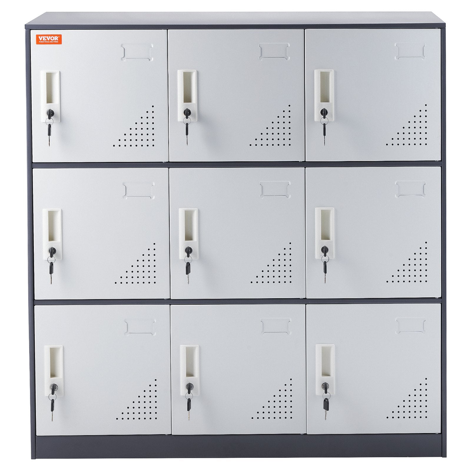 VEVOR 9 Doors Metal Storage Cabinet Employees Steel Storage Cabinet Office Gray 9