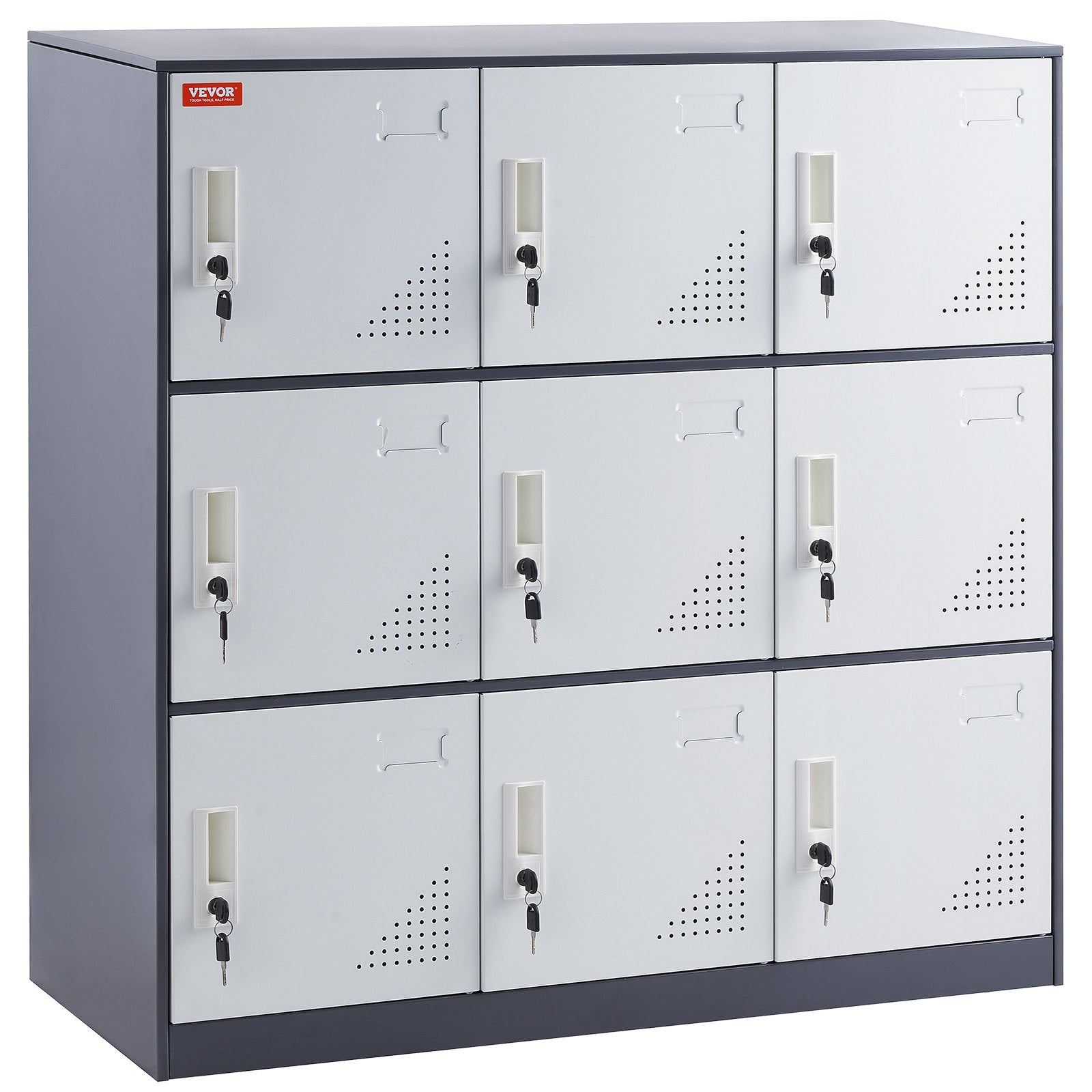 VEVOR 9 Doors Metal Storage Cabinet Employees Steel Storage Cabinet Office Gray 10