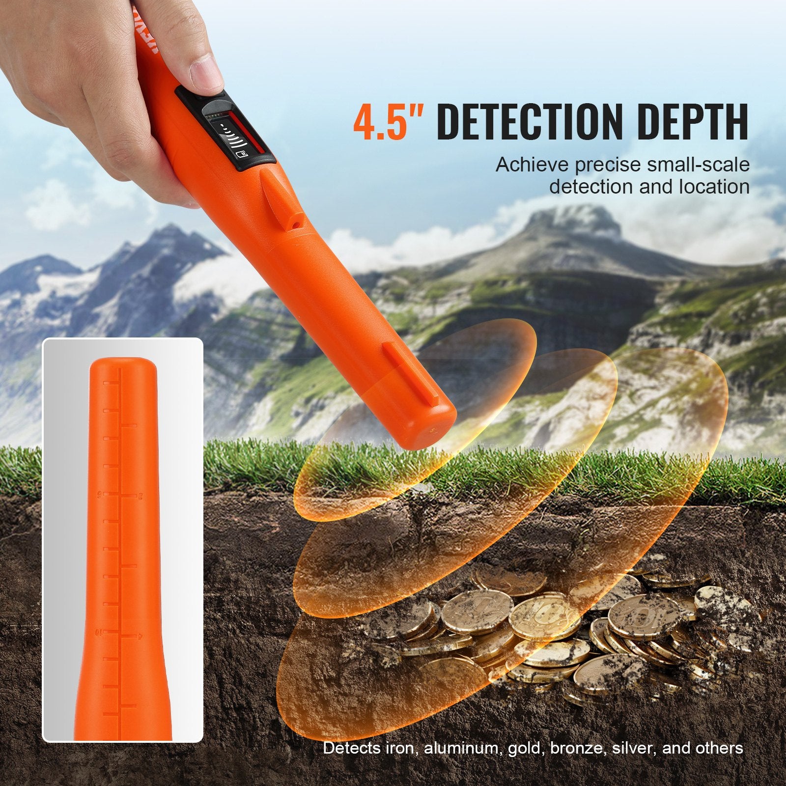 VEVOR Metal Detector Pinpointer IP68 Waterproof Handheld Detector Wand with LCD 5
