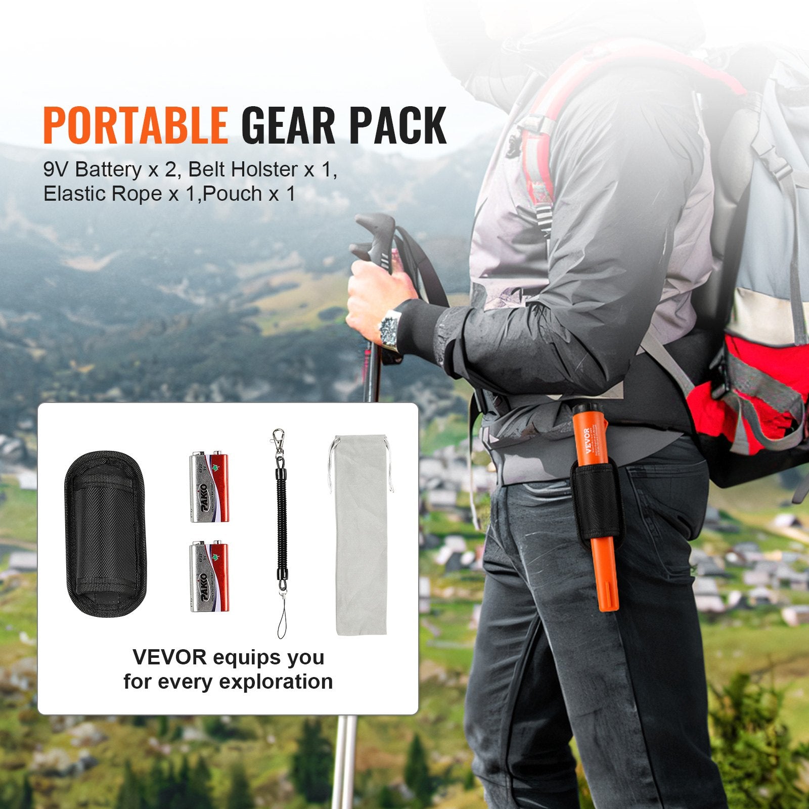 VEVOR Metal Detector Pinpointer IP68 Waterproof Handheld Detector Wand with LCD 6