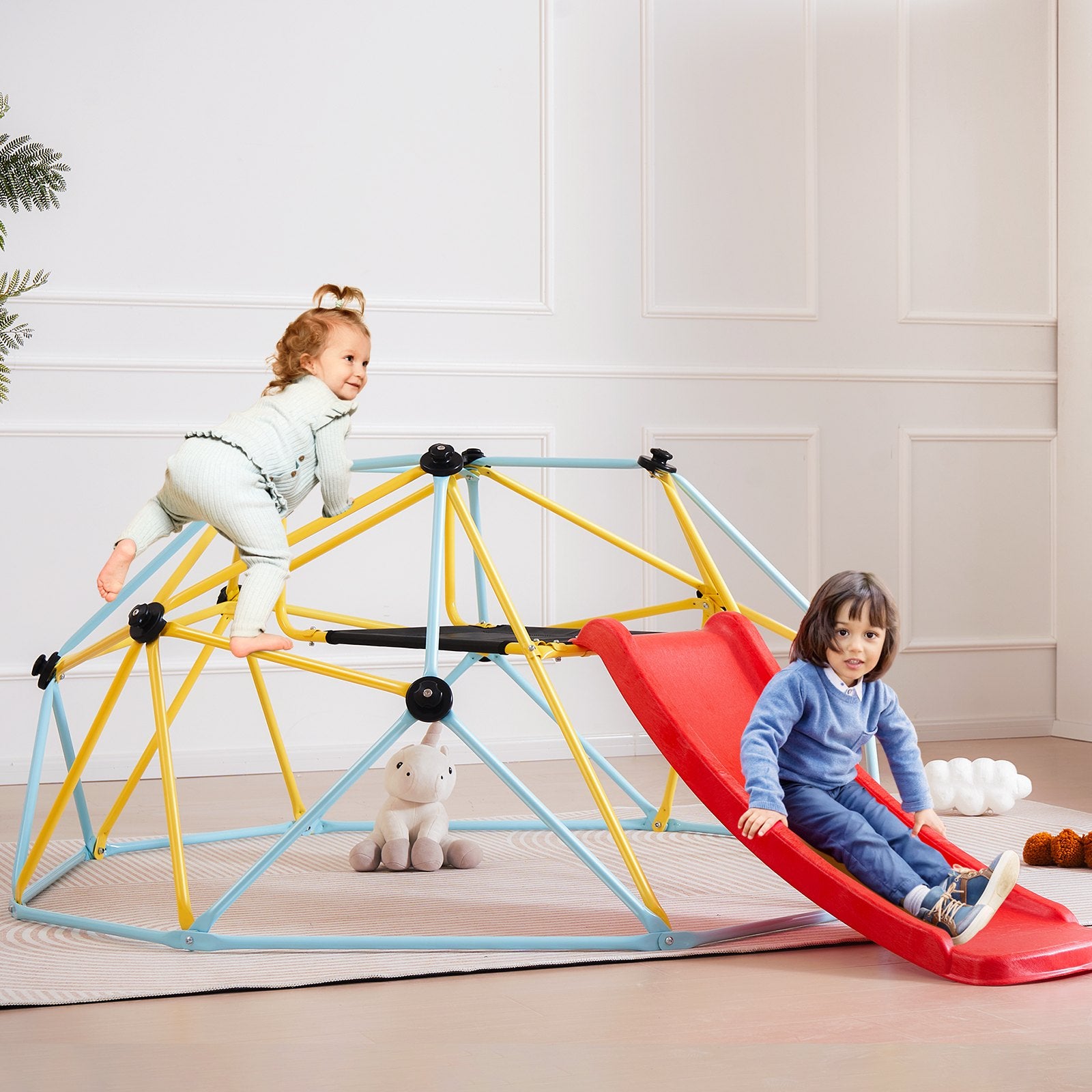 VEVOR Climbing Dome, 8FT Geometric Dome Climber with Slide, for Kids 3 to 9 Years Old, Jungle Gym Supports 600LBS and Easy Assembly, with Climbing Grip, Outdoor and Indoor Play Equipment for Kids 8