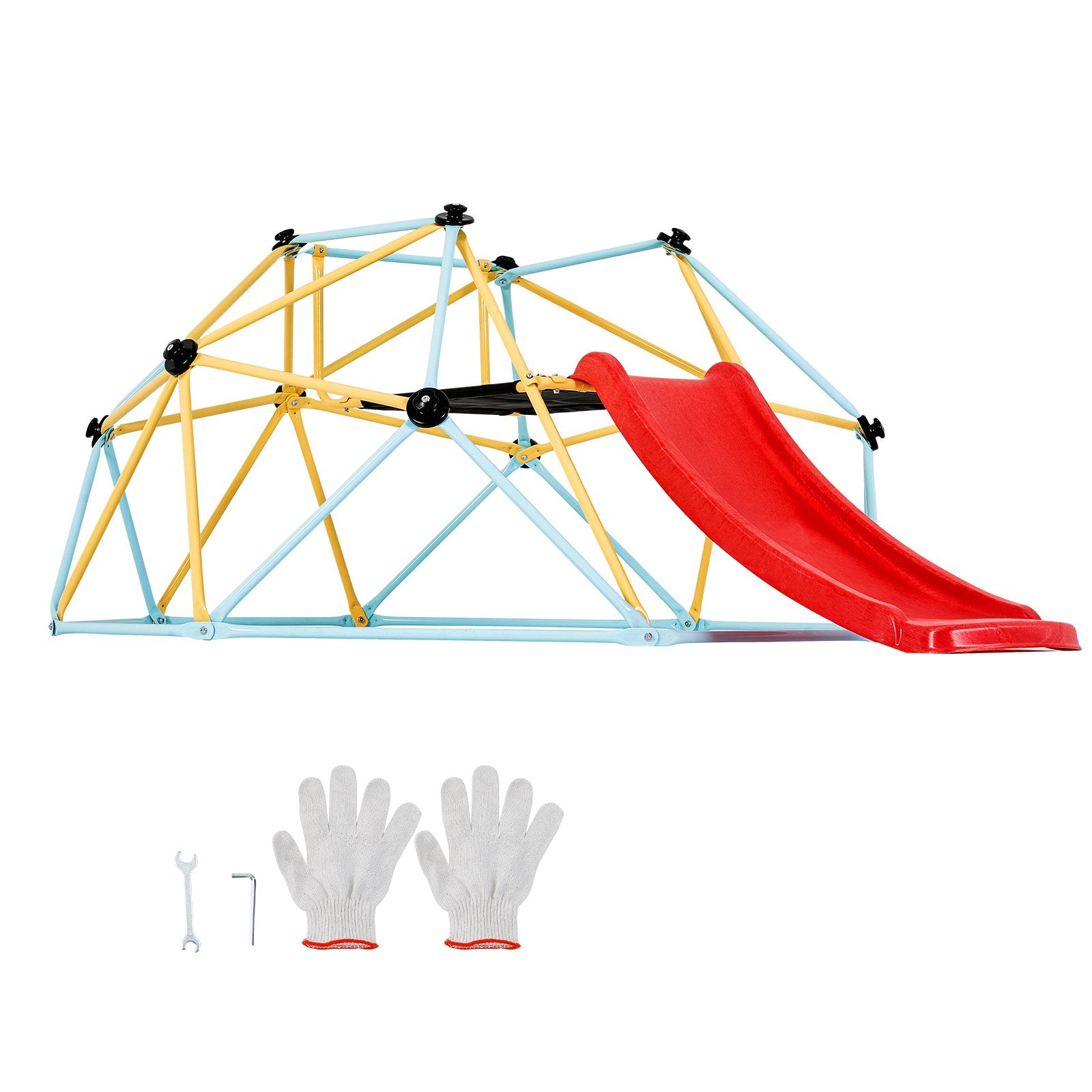 VEVOR Climbing Dome, 8FT Geometric Dome Climber with Slide, for Kids 3 to 9 Years Old, Jungle Gym Supports 600LBS and Easy Assembly, with Climbing Grip, Outdoor and Indoor Play Equipment for Kids 9