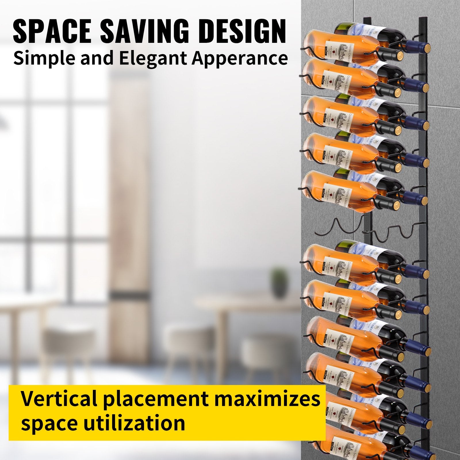VEVOR Wall Mounted Wine Rack, 12x2 Bottles Wine Holder Towel Rack, Black Steel Vertical Wine Rack, Modern Decorative Wall Mounted Wine Bottle Holder, Forward Design Simple Storage Wall Rack 48x11x1 In 3