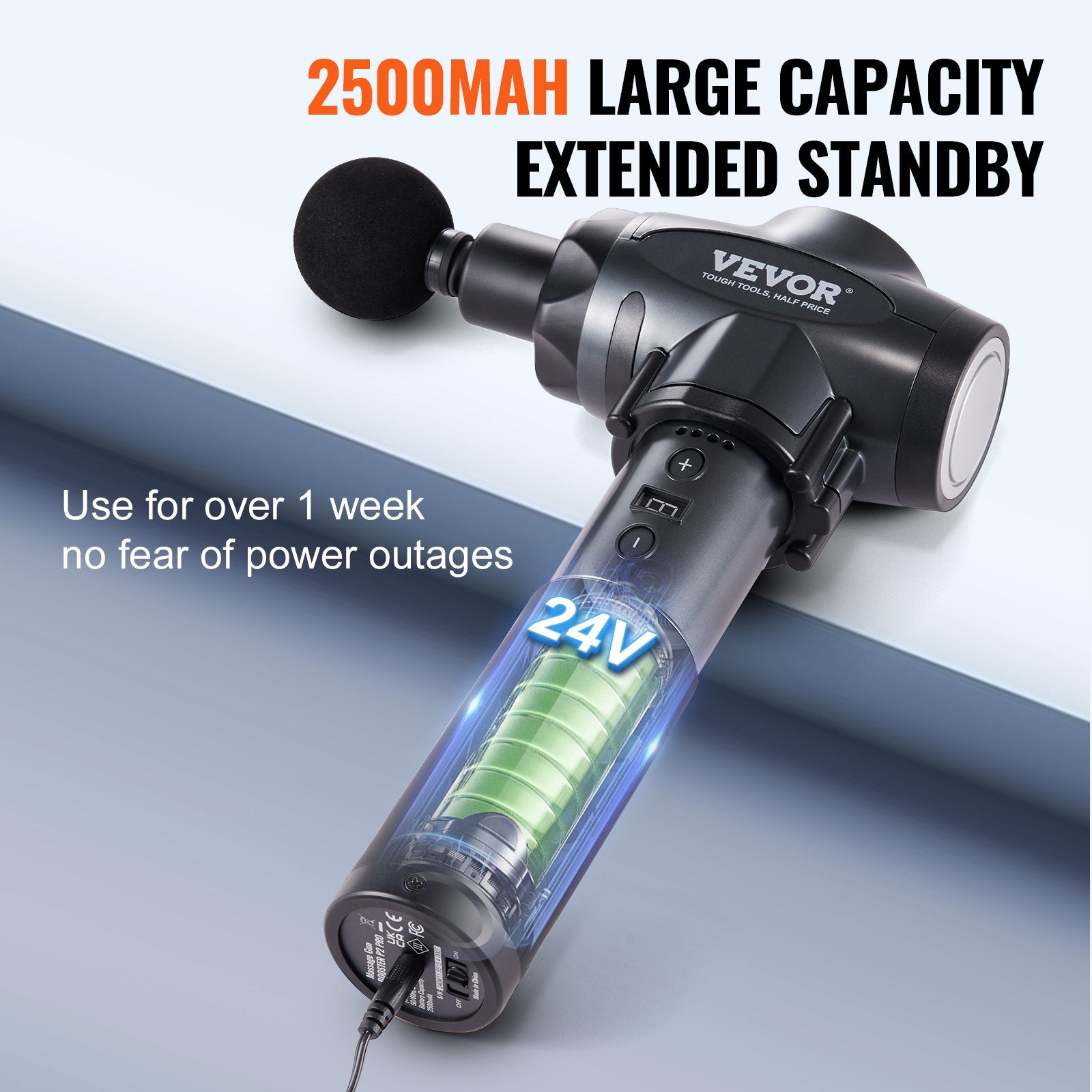 VEVOR Massage Gun Deep Tissue, Percussion Muscle Massager for Athletes - with 9 Speed Levels & 6 Massage Heads, 24V 2500mAh Batteries, Handheld Electric Massage Gun for Pain Relief, Muscle Relaxation 4