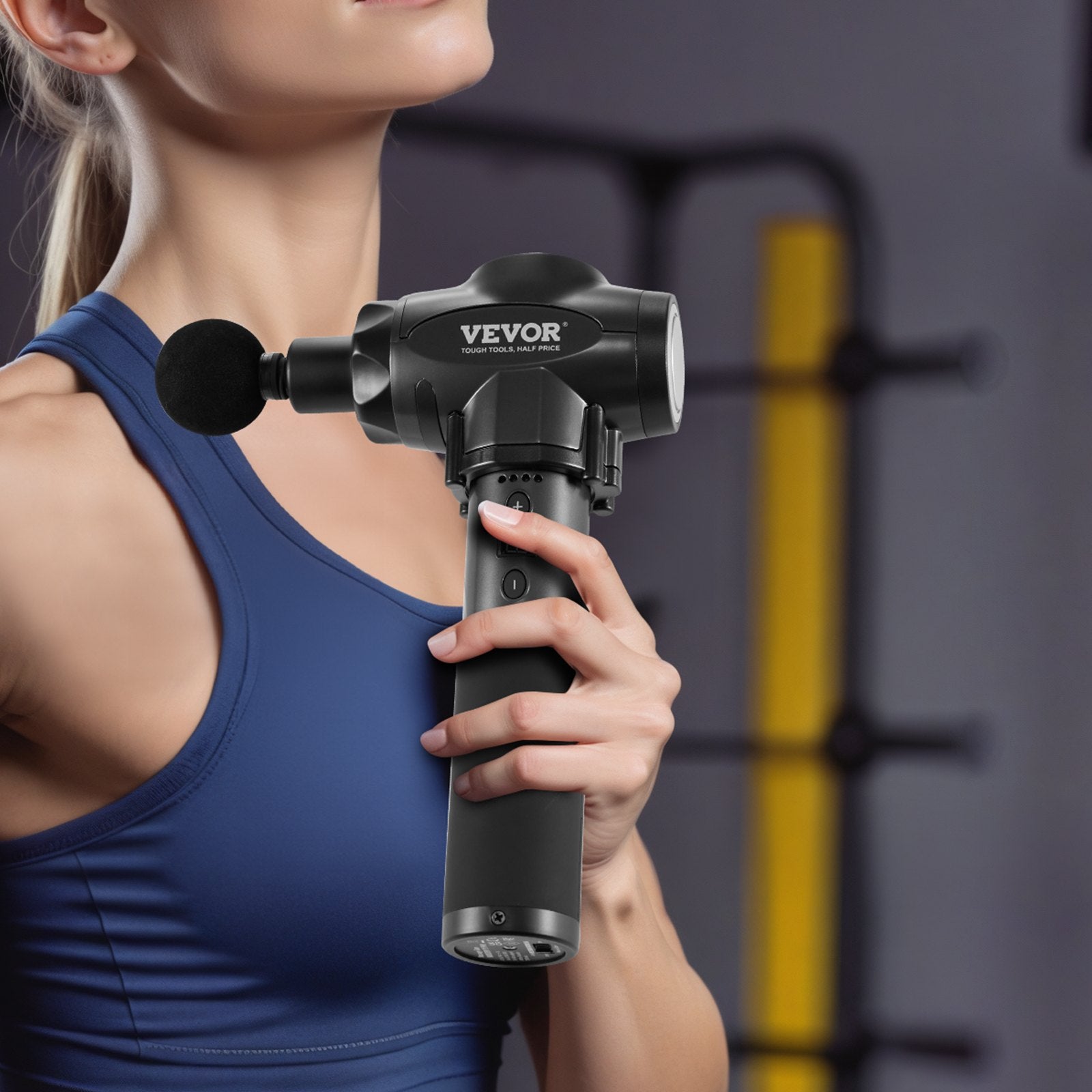 VEVOR Massage Gun Deep Tissue, Percussion Muscle Massager for Athletes - with 9 Speed Levels & 6 Massage Heads, 24V 2500mAh Batteries, Handheld Electric Massage Gun for Pain Relief, Muscle Relaxation 8