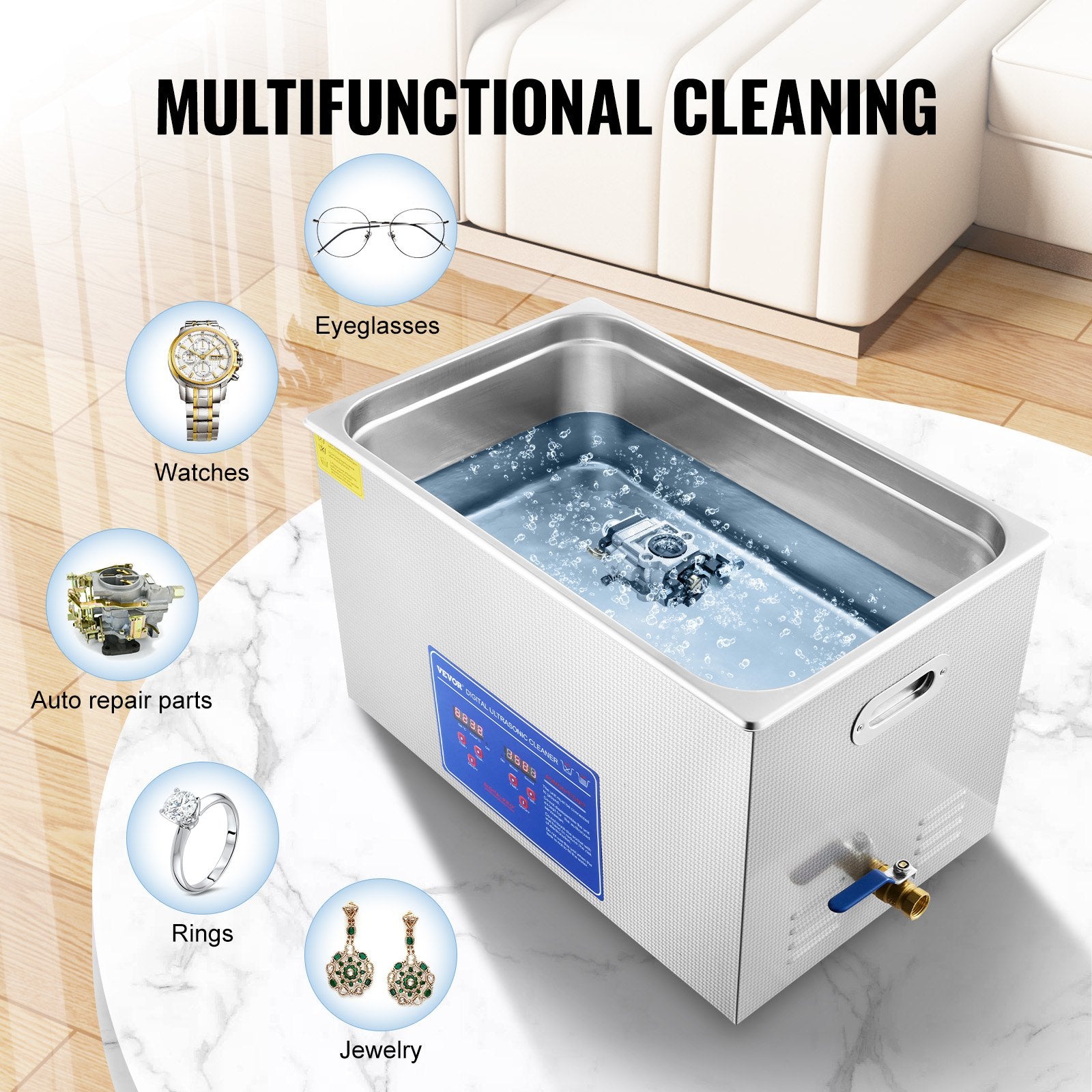 Vevor 30L Digital Ultrasonic Cleaners Cleaning Equipment Bath Tank w/Timer Heated 5