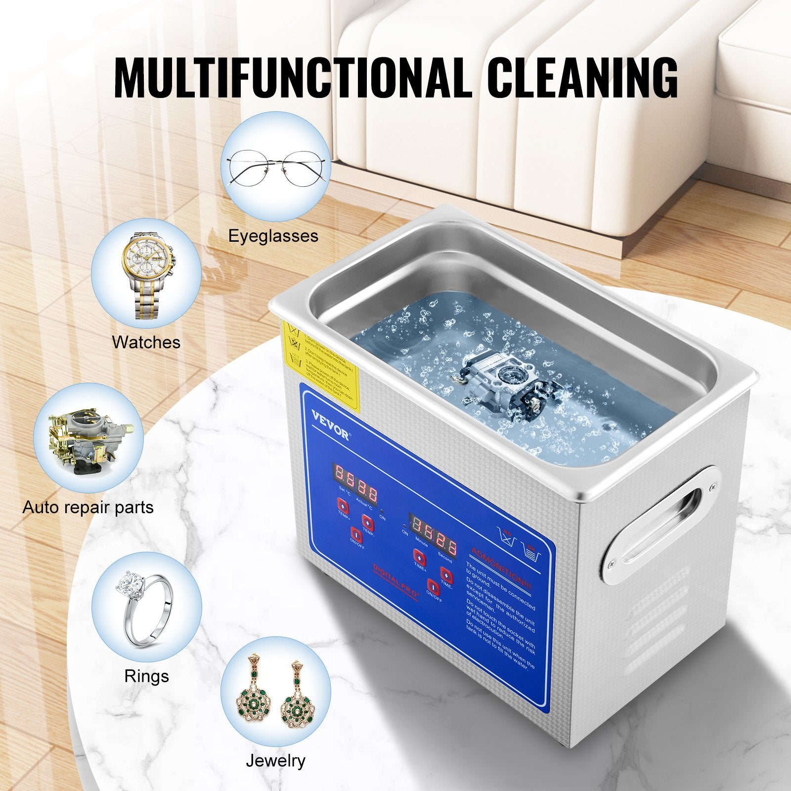 VEVOR Ultrasonic Cleaner Machine 3L Stainless Steel Ultrasonic Cleaning Machine Digital Heater Timer Jewelry Cleaning for Commercial Personal Home Use (3L) 5