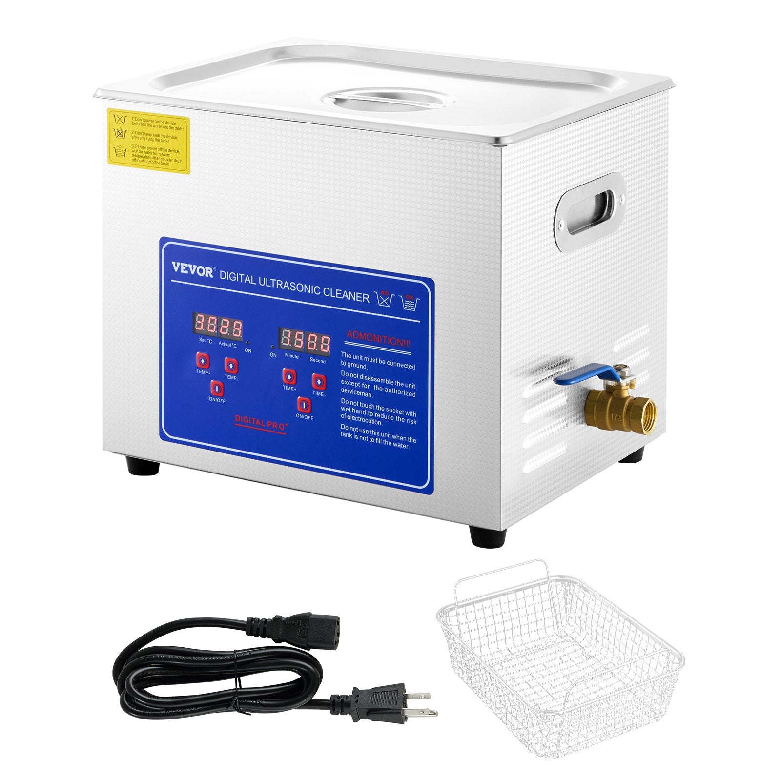 VEVOR Ultrasonic Cleaner 10L Jewelry Cleaning with Digital Timer Ultrasonic Cleaning Machine for Jewellery Rings Watches Eyeglasses Dentures Coins Metal Parts Commercial and Home Use Silver 9